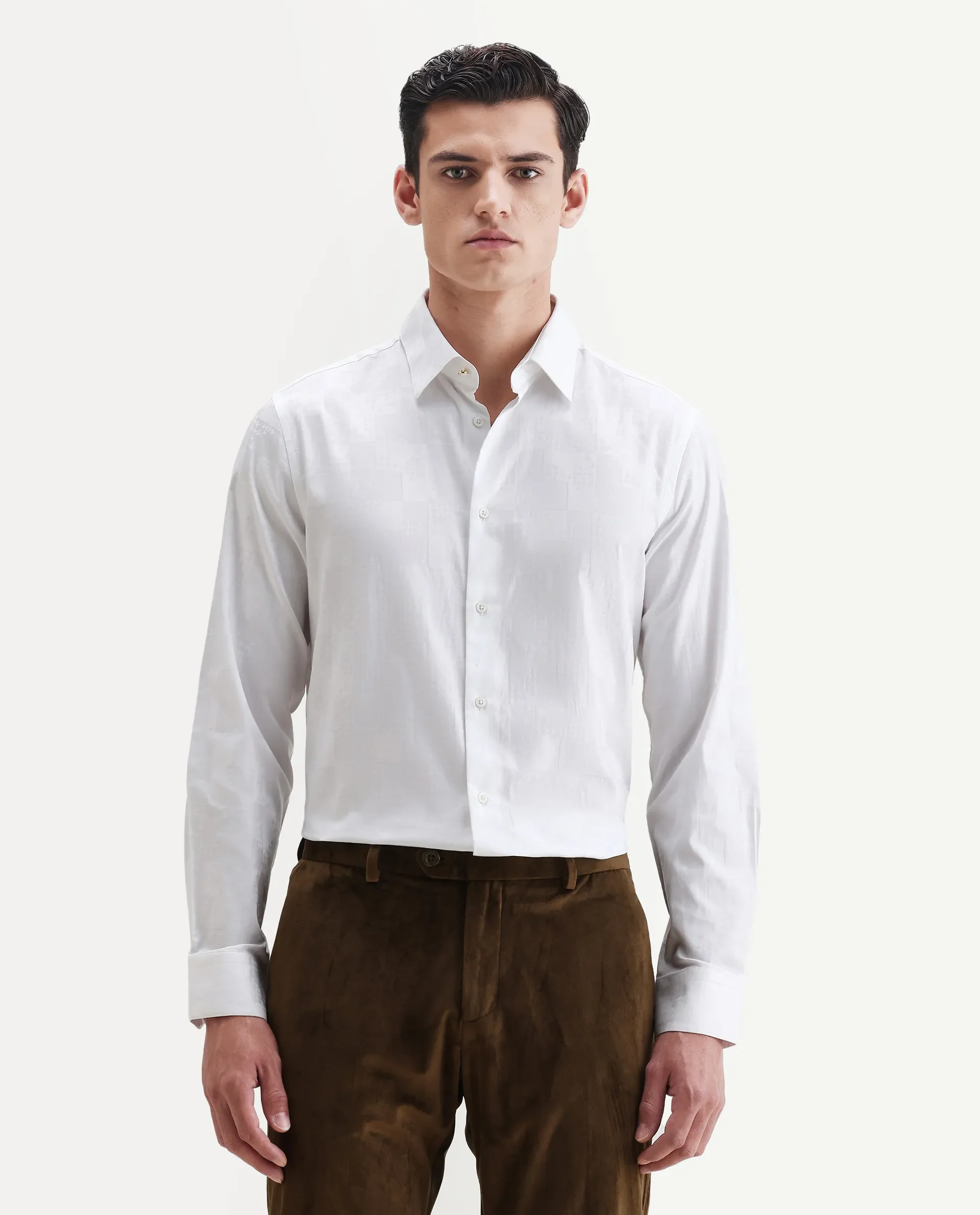 Rare Rabbit Men's Kufi White Cotton Fabric Collared Neck Regular Fit Checks Shirt - Image 6