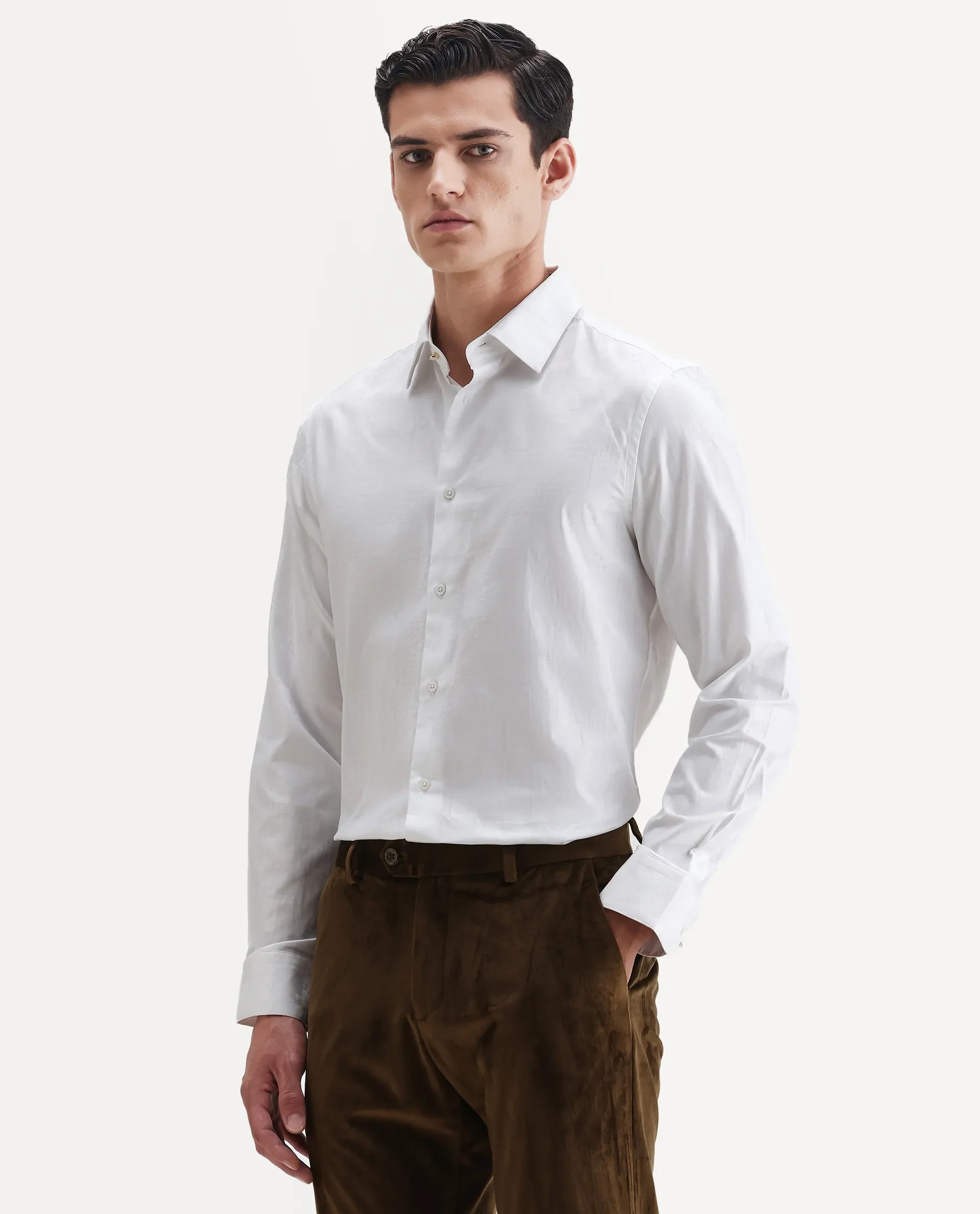 Rare Rabbit Men's Kufi White Cotton Fabric Collared Neck Regular Fit Checks Shirt - Image 7