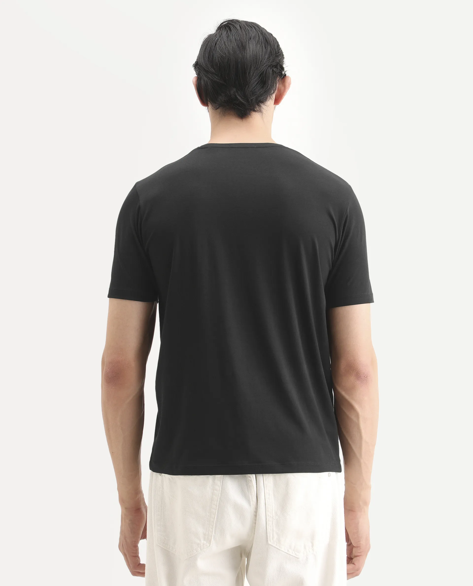 Rare Rabbit Men's Kuho Black Cotton Blend Fabric Half Sleeve Crew Neck Regular Fit Graphic Print T-Shirt - Image 8