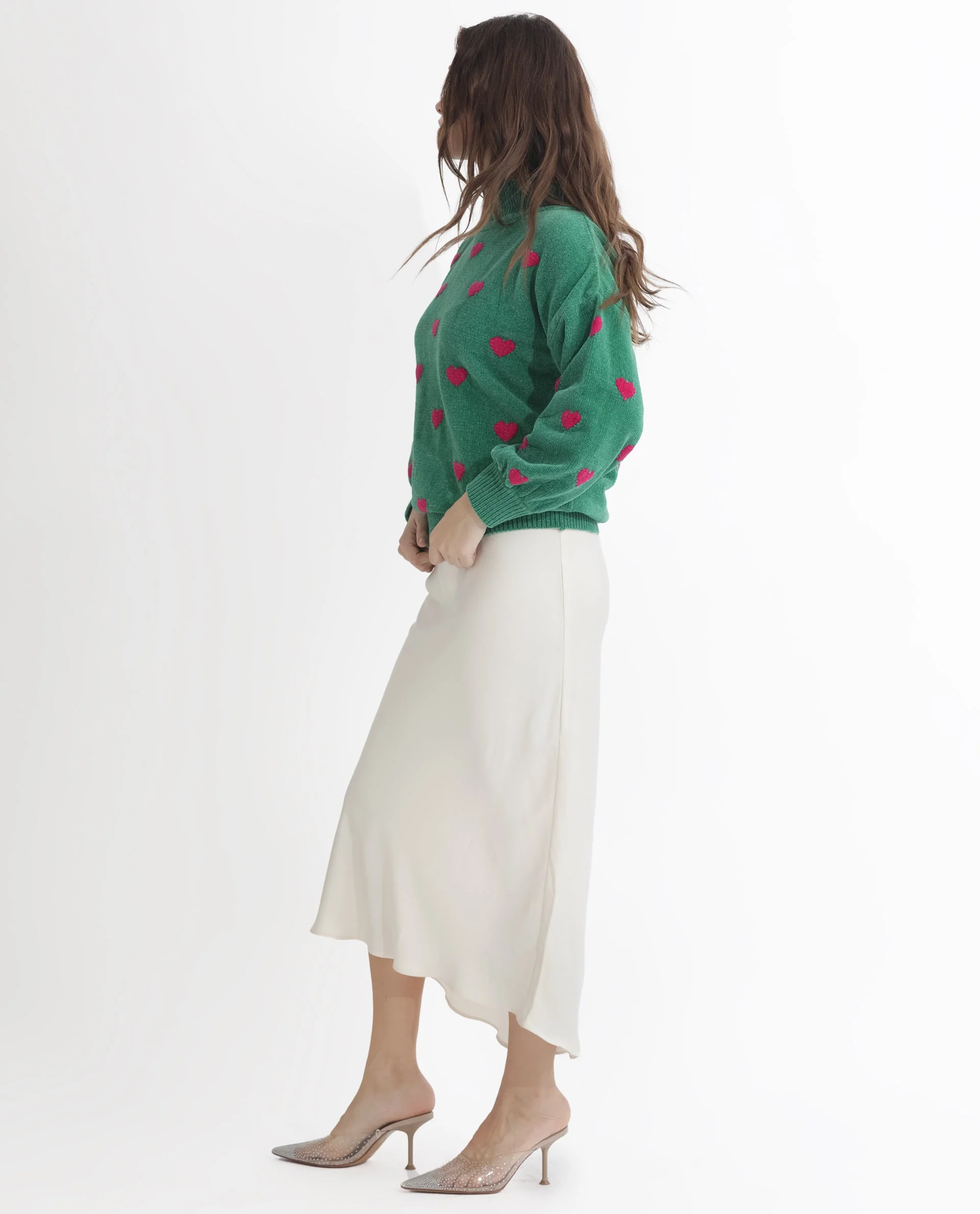 Rareism Women's Kuhre Green Polyester High Neck Color Block Balloon Sleeve Regular Fit Sweater - Image 11