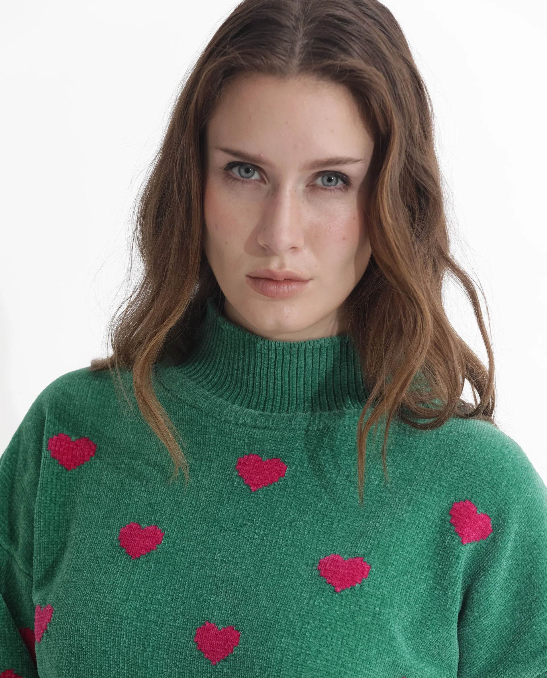 Rareism Women's Kuhre Green Polyester High Neck Color Block Balloon Sleeve Regular Fit Sweater - Image 4