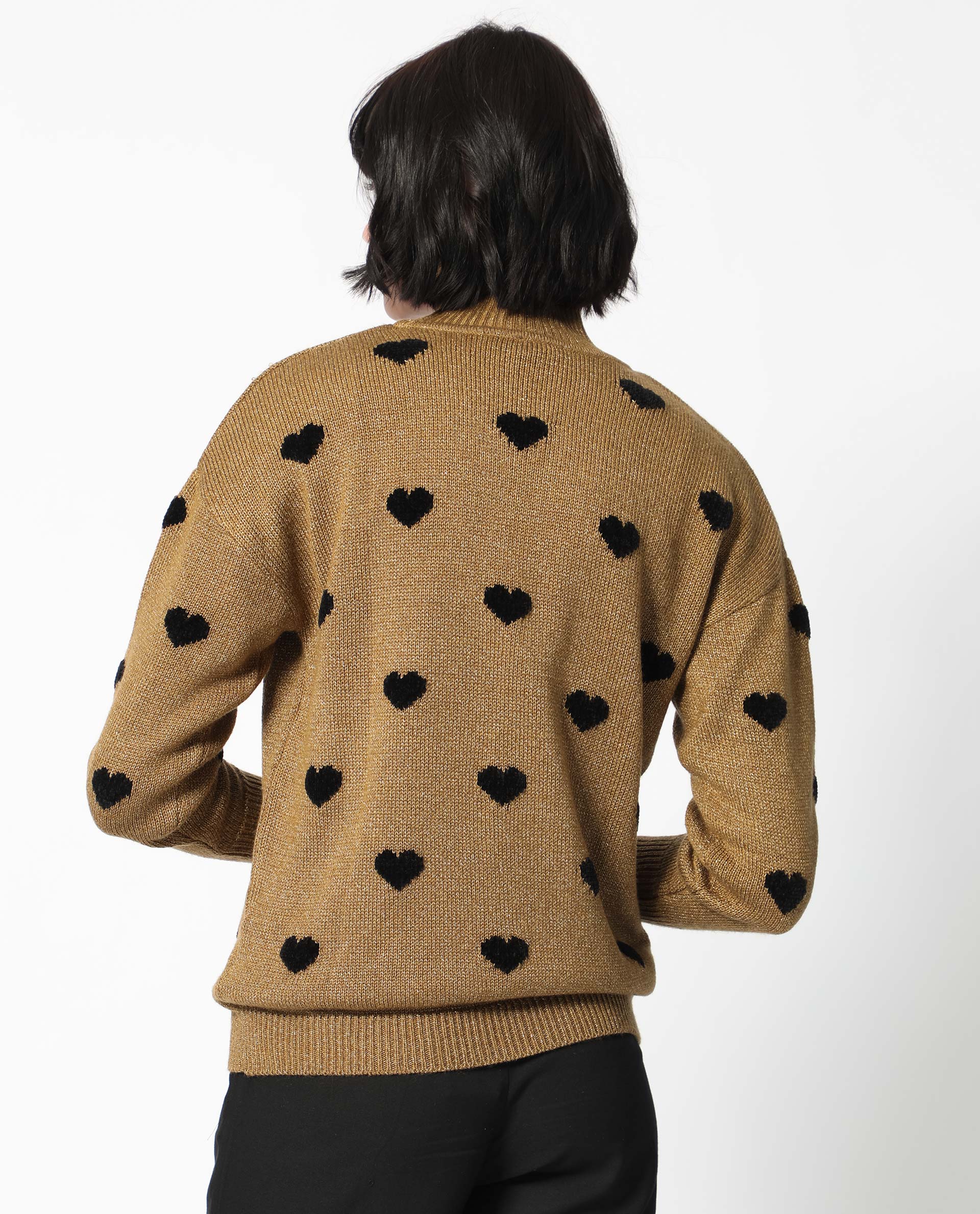 Rareism Women's Kuhret Gold Acrylic High Neck Geometric Print Regular Fit Sweater - Image 11