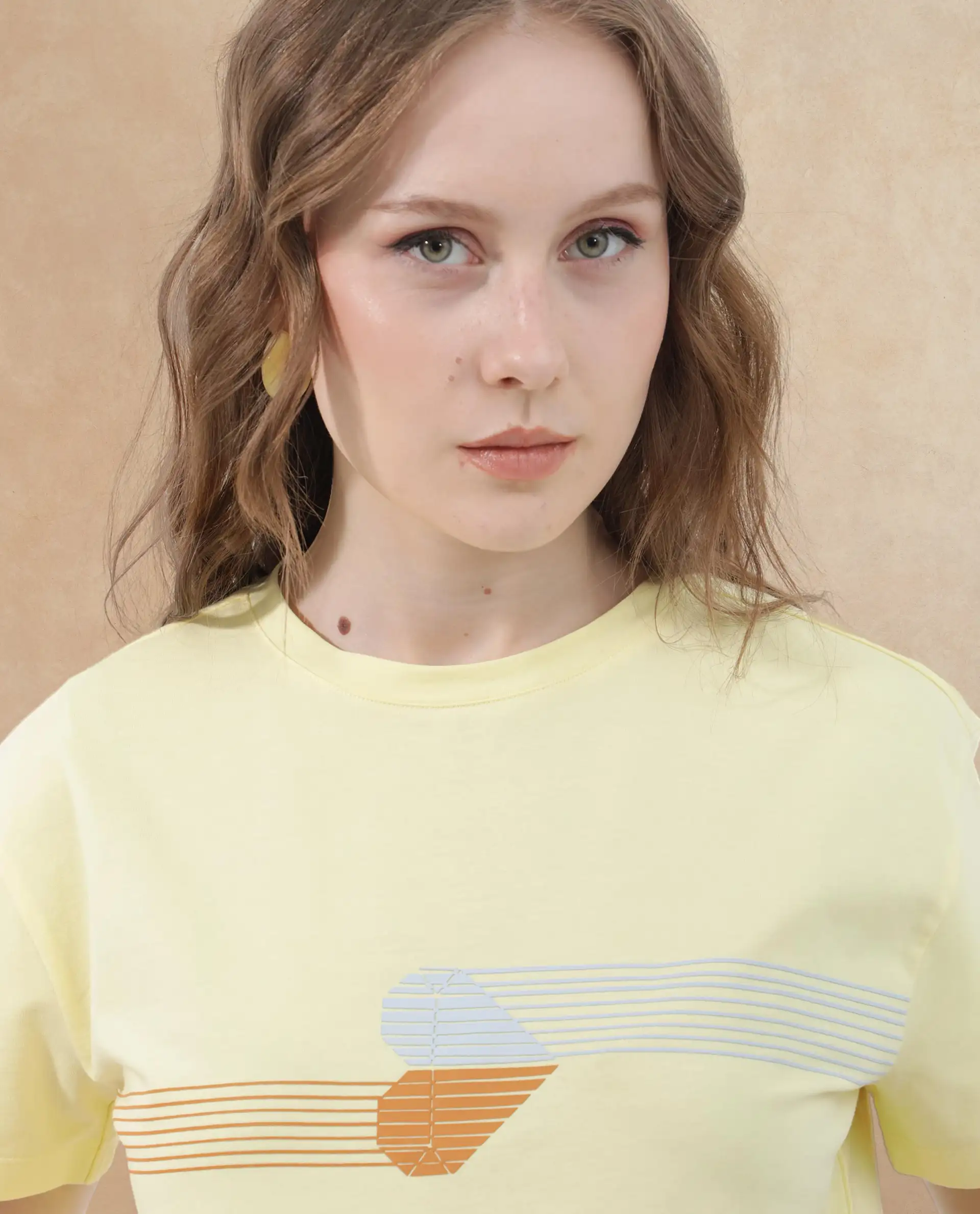 Rareism Women's Kuncro Yellow Cotton Blend Crew Neck Graphic Print Crop Regular Fit T-Shirt - Image 2