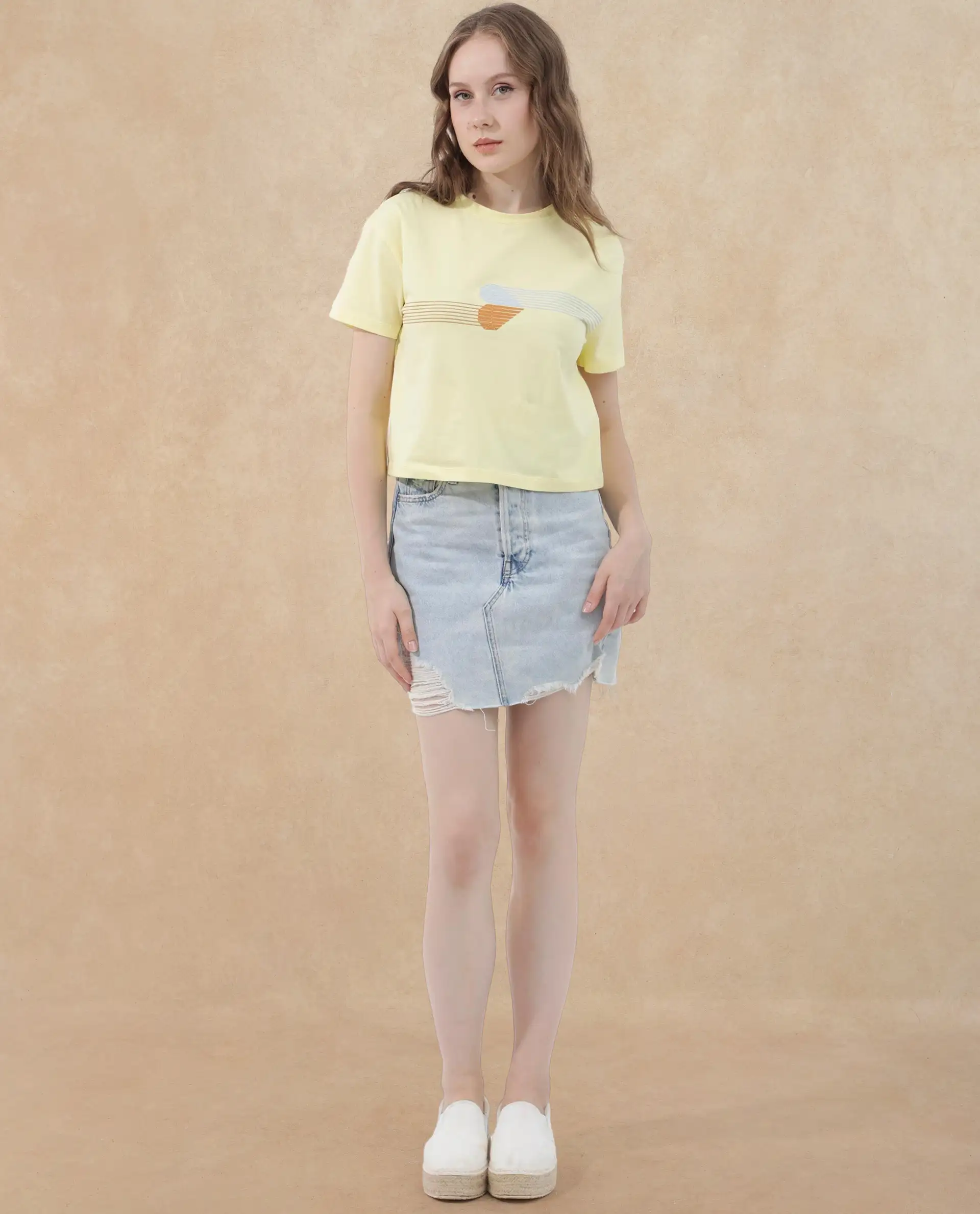 Rareism Women's Kuncro Yellow Cotton Blend Crew Neck Graphic Print Crop Regular Fit T-Shirt - Image 5