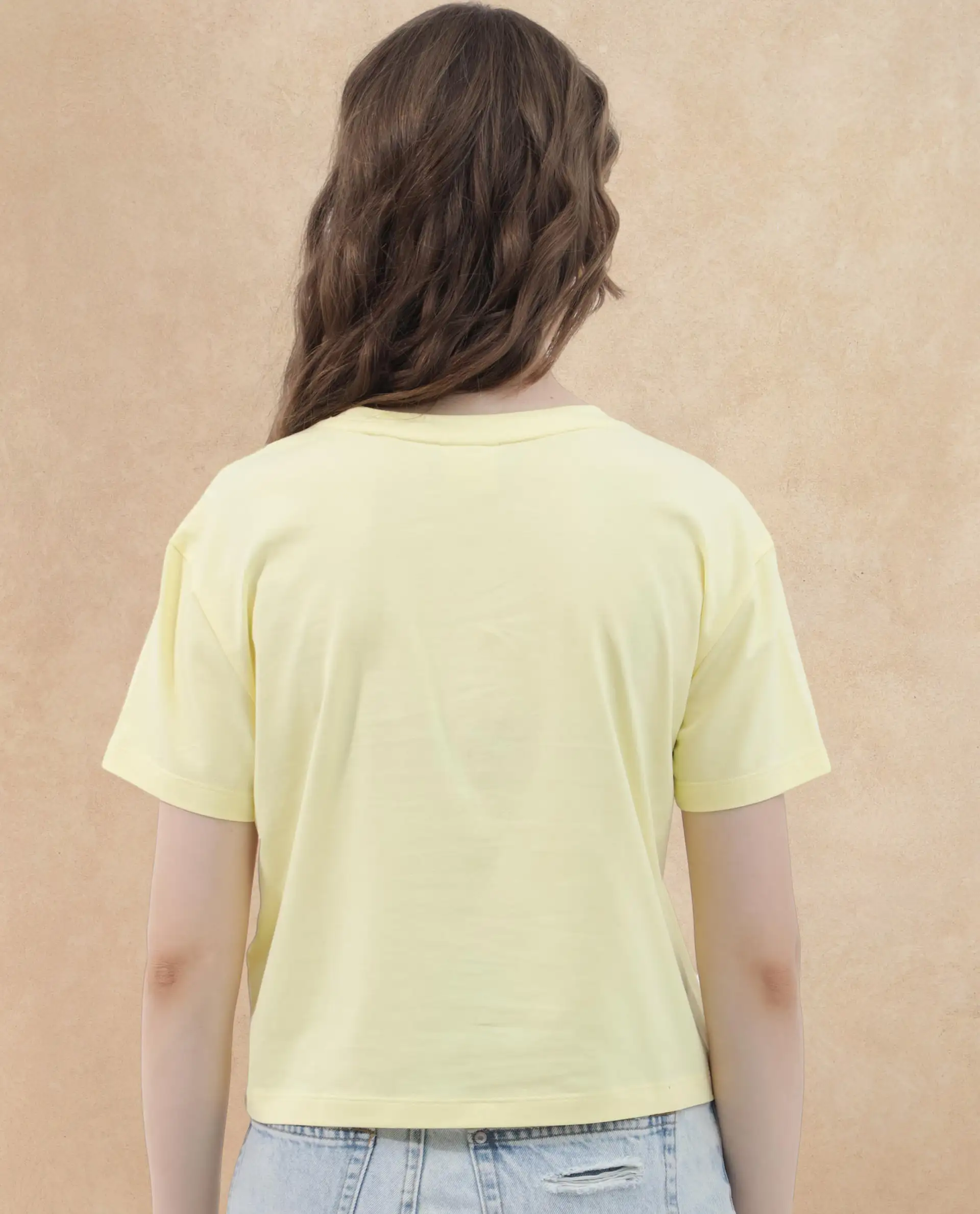 Rareism Women's Kuncro Yellow Cotton Blend Crew Neck Graphic Print Crop Regular Fit T-Shirt - Image 6