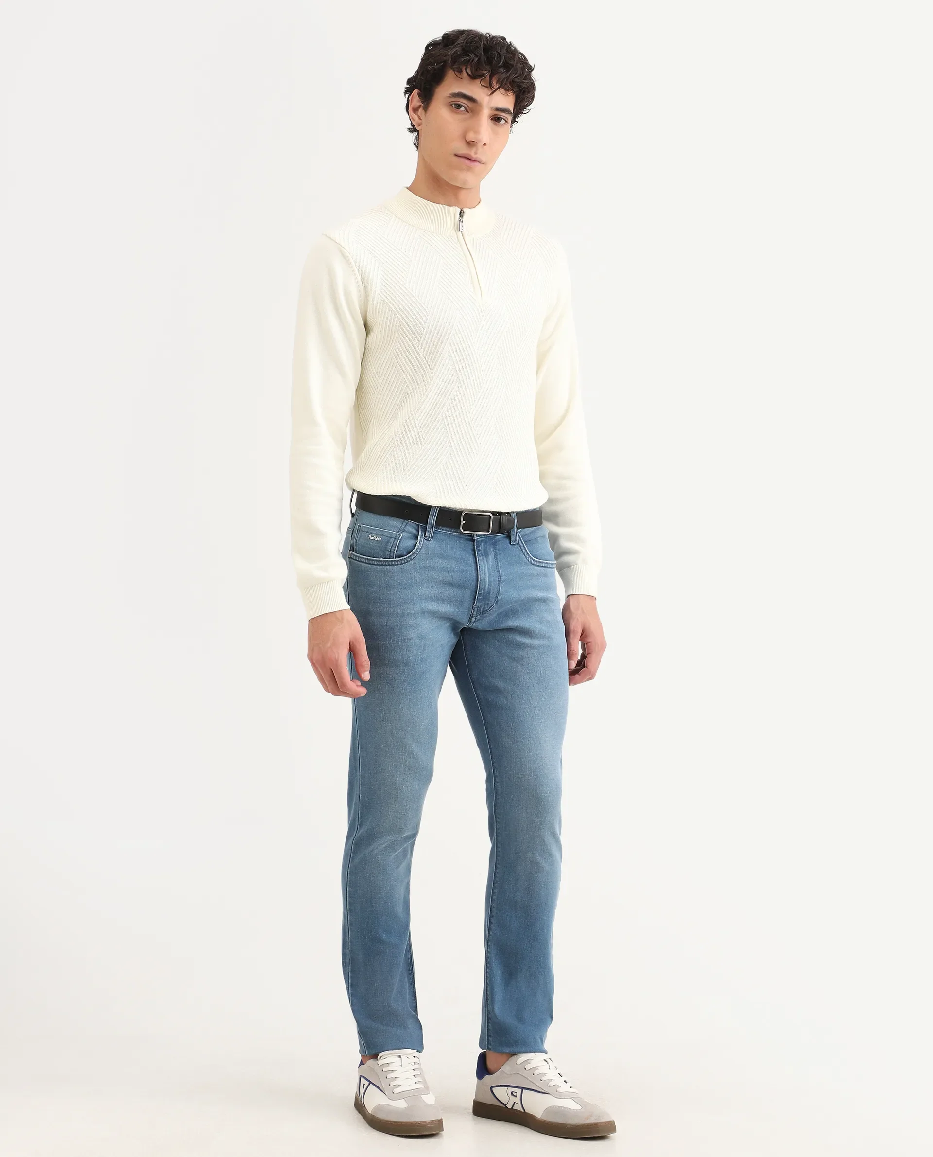 Rare Rabbit Men's Kunor Blue Cotton Blend Fabric Hawk Slim Fit Plain Jeans - Image 5