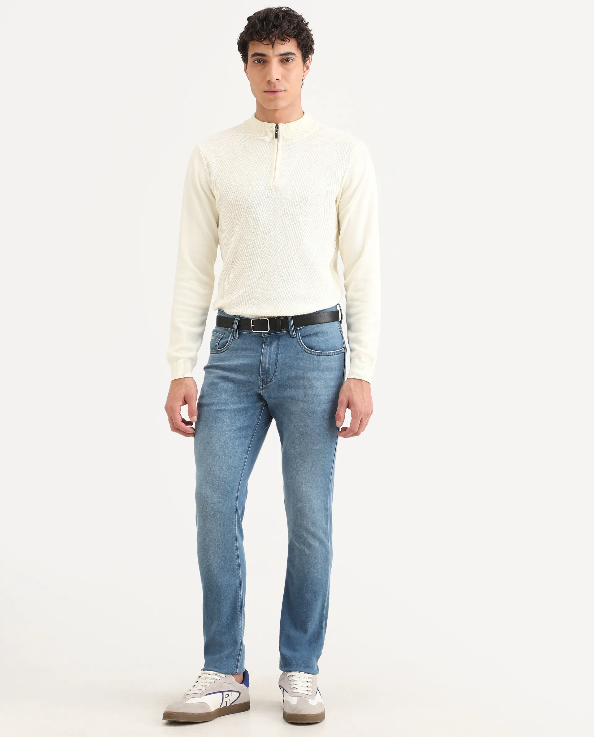 Rare Rabbit Men's Kunor Blue Cotton Blend Fabric Hawk Slim Fit Plain Jeans - Image 6