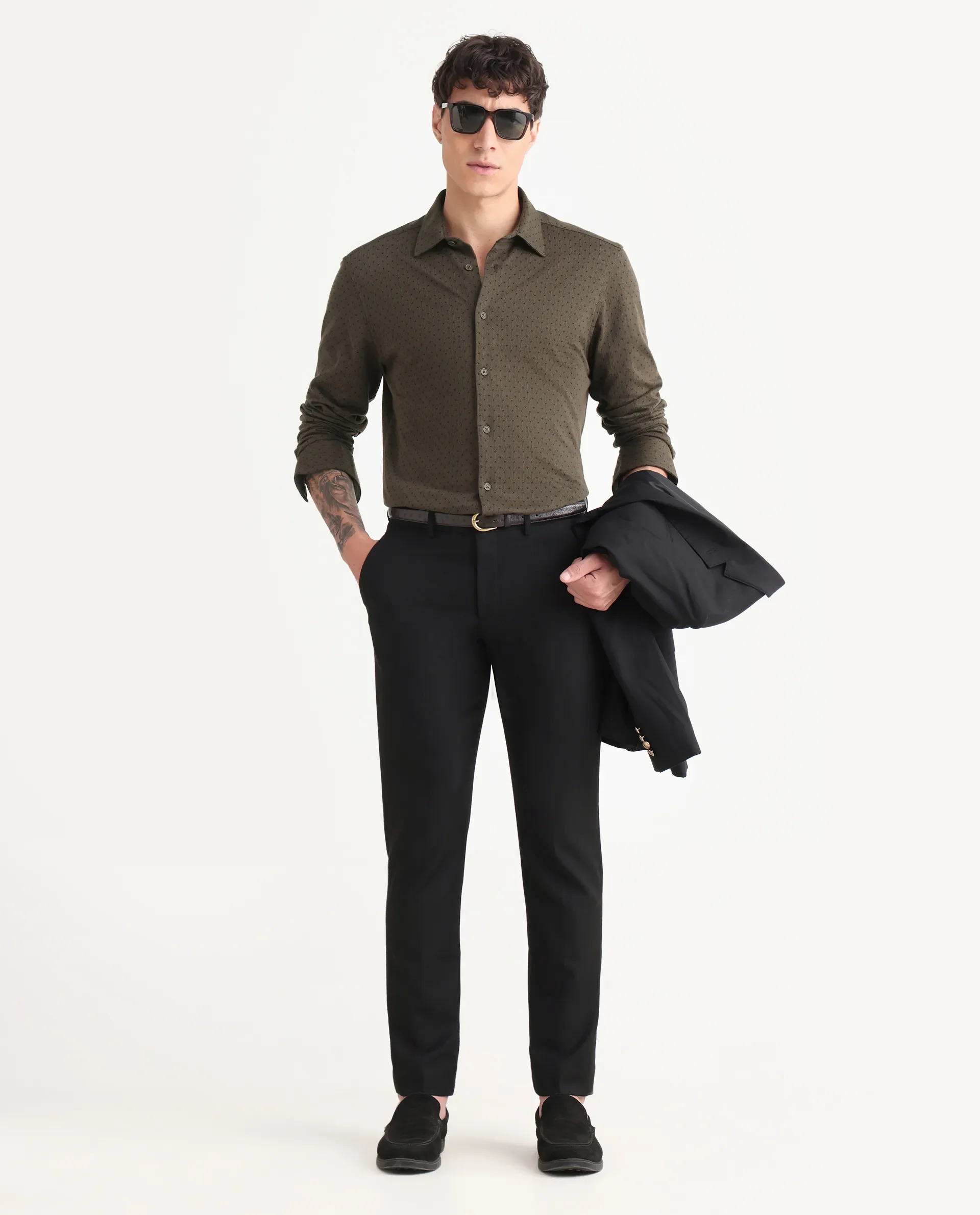 Rare Rabbit Men's Kupo Brown Cotton Blend Geometric Print Regular Fit Full Sleeve Collared Shirt - Image 2