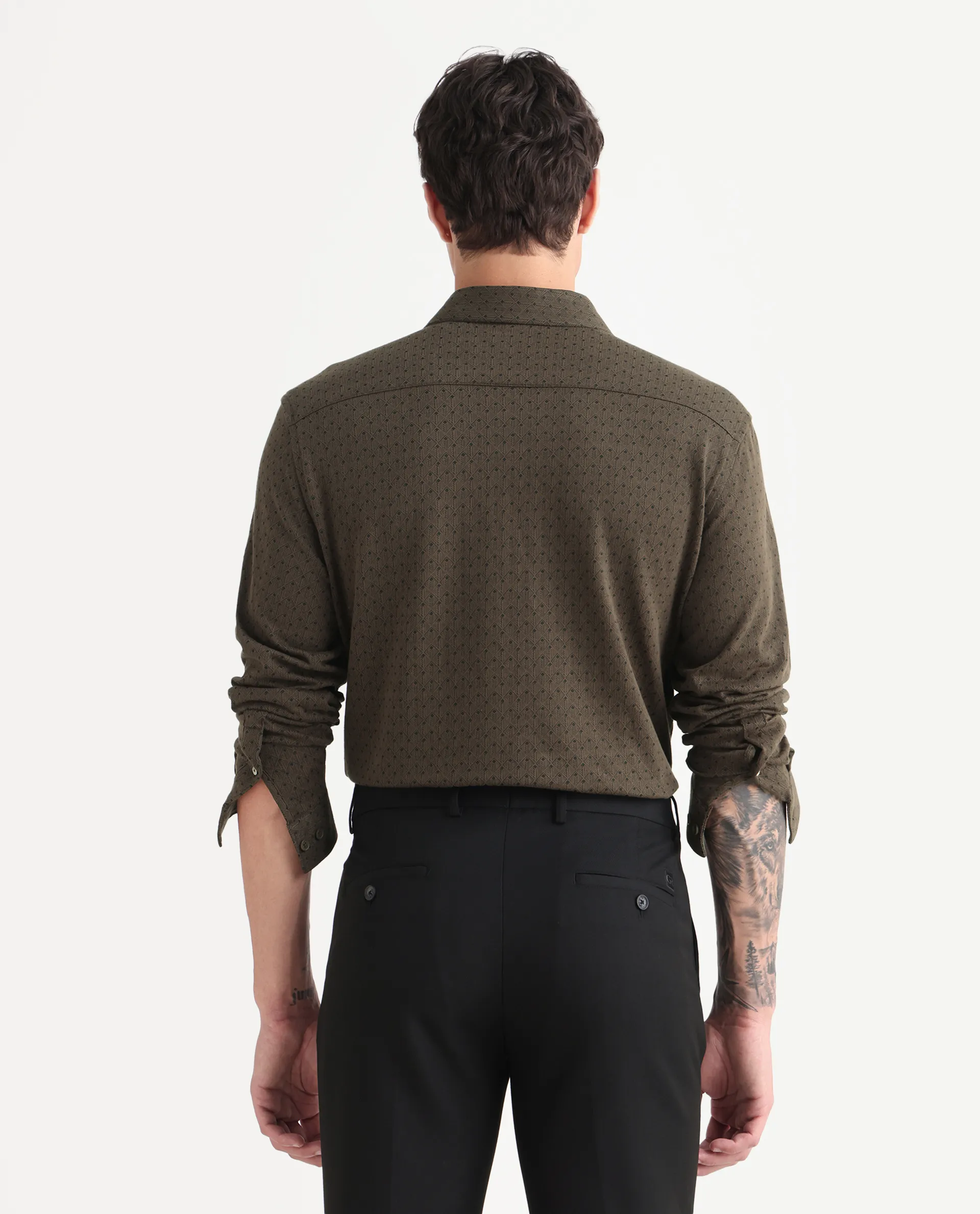 Rare Rabbit Men's Kupo Brown Cotton Blend Geometric Print Regular Fit Full Sleeve Collared Shirt - Image 7