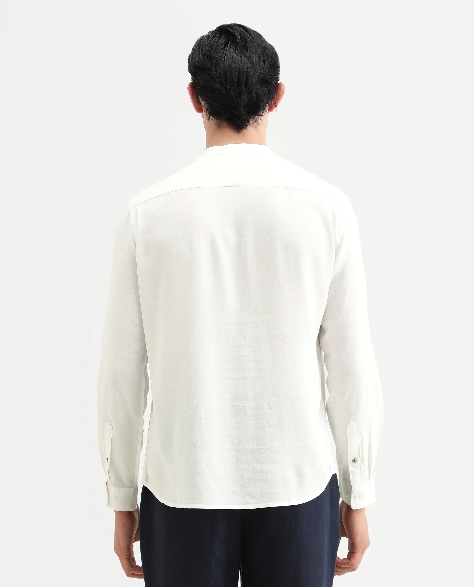 Rare Rabbit Men's Kurto-26 White Linen Blend Fabric Full Sleeve Mandarin Collar Regular Fit Plain Shirt - Image 7