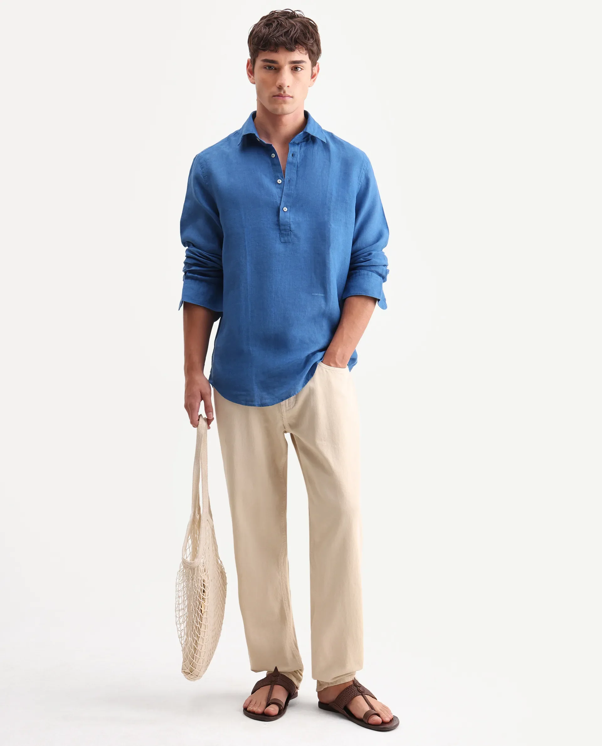 Rare Rabbit Men's Kurts Blue 100% Linen Plain Regular Fit Full Sleeve Collared Shirt - Image 2