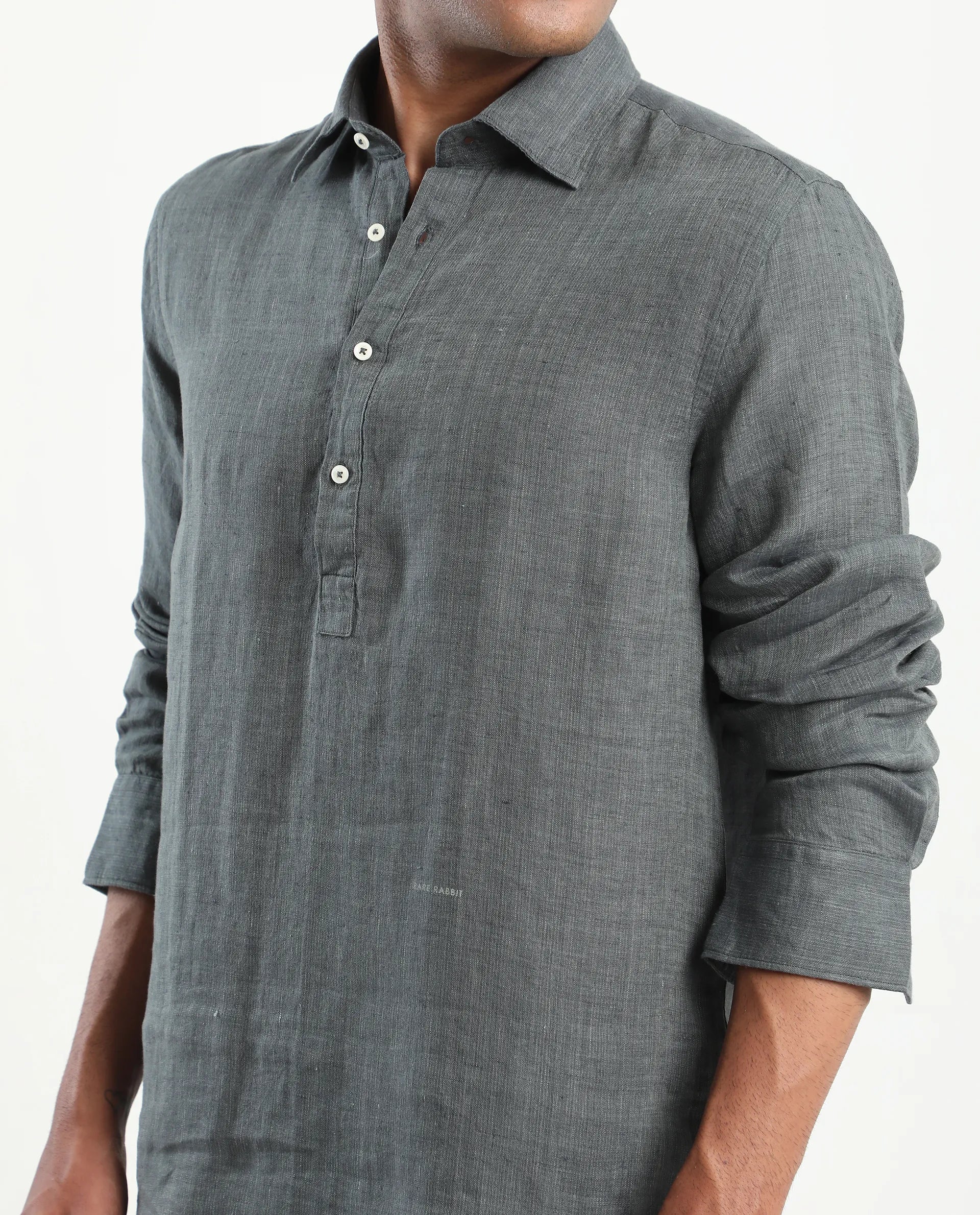 Rare Rabbit Men's Kurts Dark Grey Linen Plain Regular Fit Full Sleeve Collared Shirt - Image 3