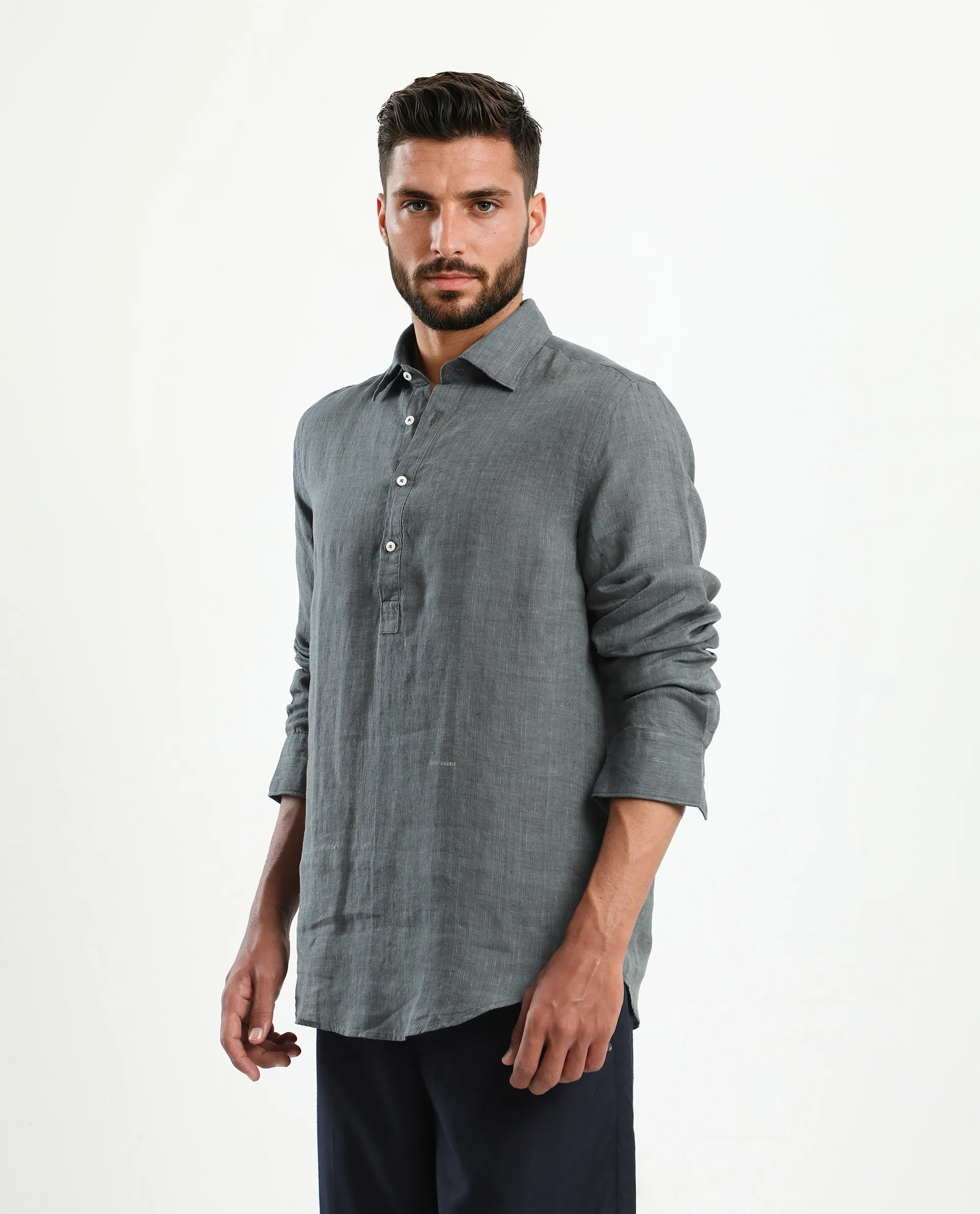 Rare Rabbit Men's Kurts Dark Grey Linen Plain Regular Fit Full Sleeve Collared Shirt - Image 5