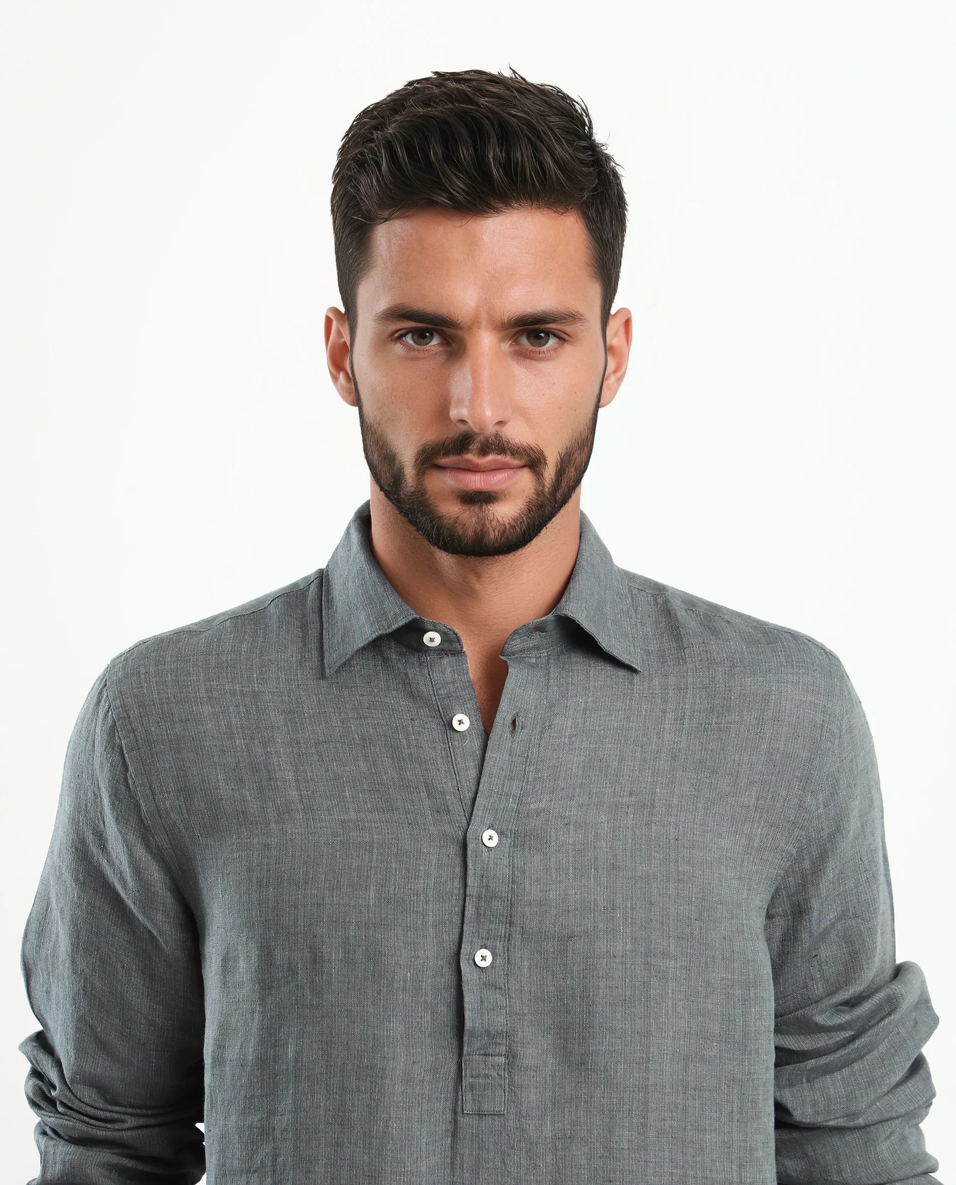 Rare Rabbit Men's Kurts Dark Grey Linen Plain Regular Fit Full Sleeve Collared Shirt - Image 7