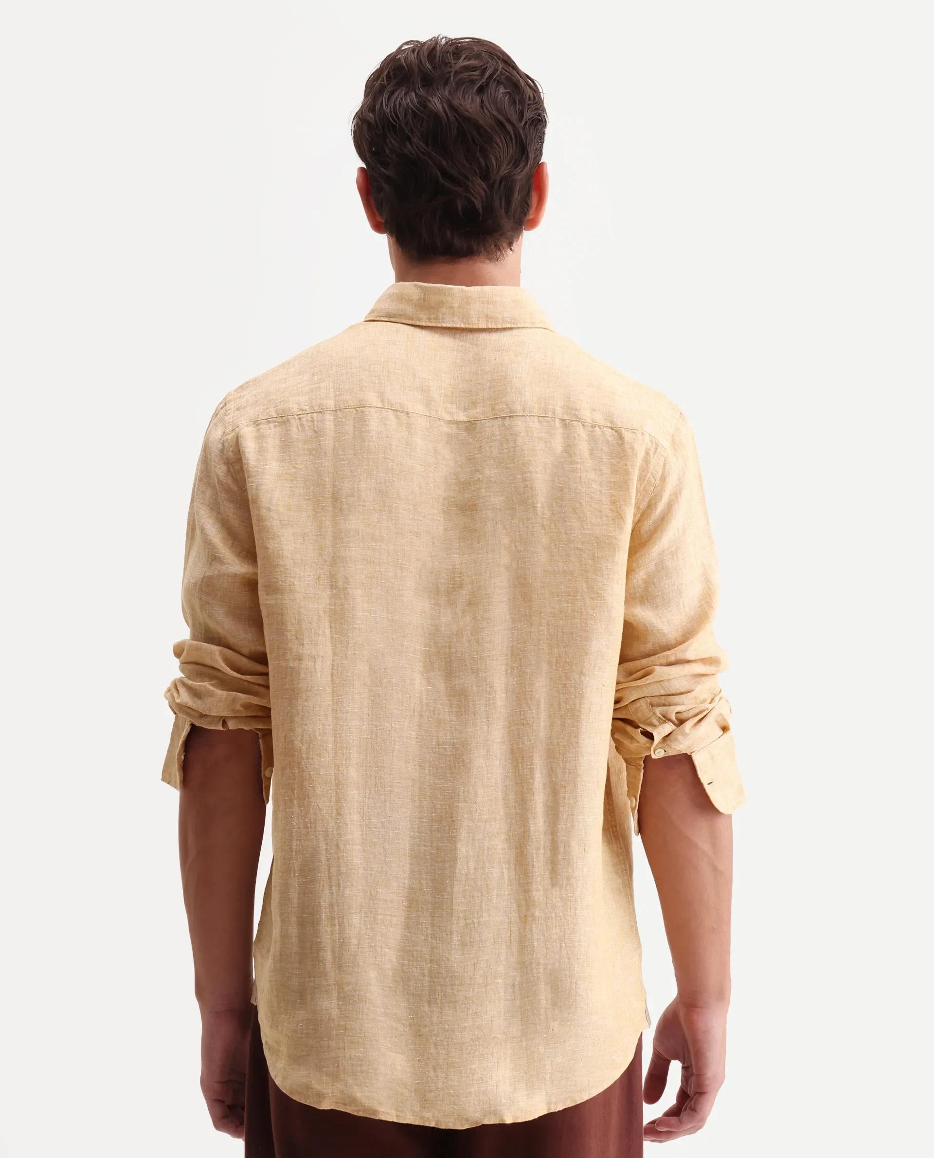 Rare Rabbit Men's Kurts Dusky Yellow 100% Linen Plain Regular Fit Full Sleeve Collared Shirt - Image 7
