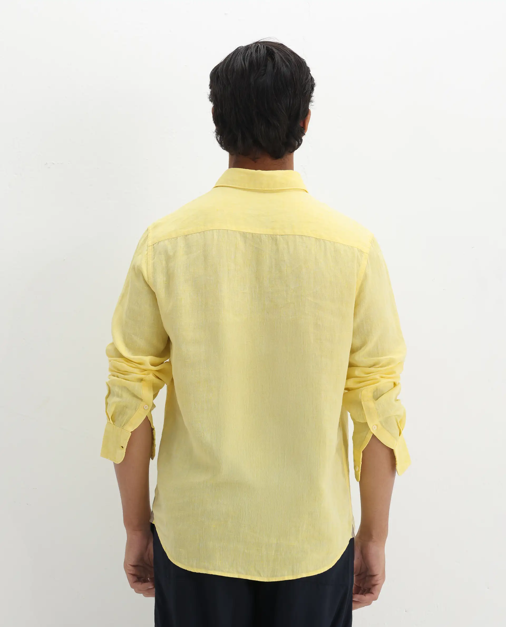 Rare Rabbit Men's Kurl Light Yellow 100% Linen Fabric Full Sleeves Collared Neck Button Closure Plain Shirt - Image 8