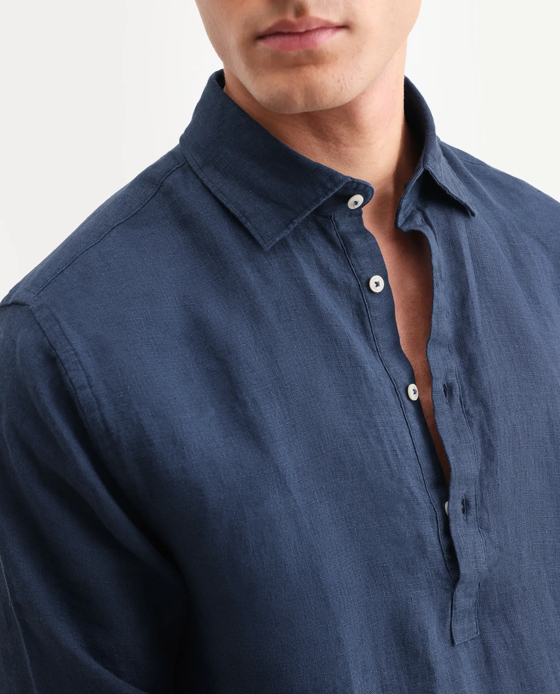 Rare Rabbit Men's Kurts Navy 100% Linen Plain Regular Fit Full Sleeve Collared Shirt - Image 3