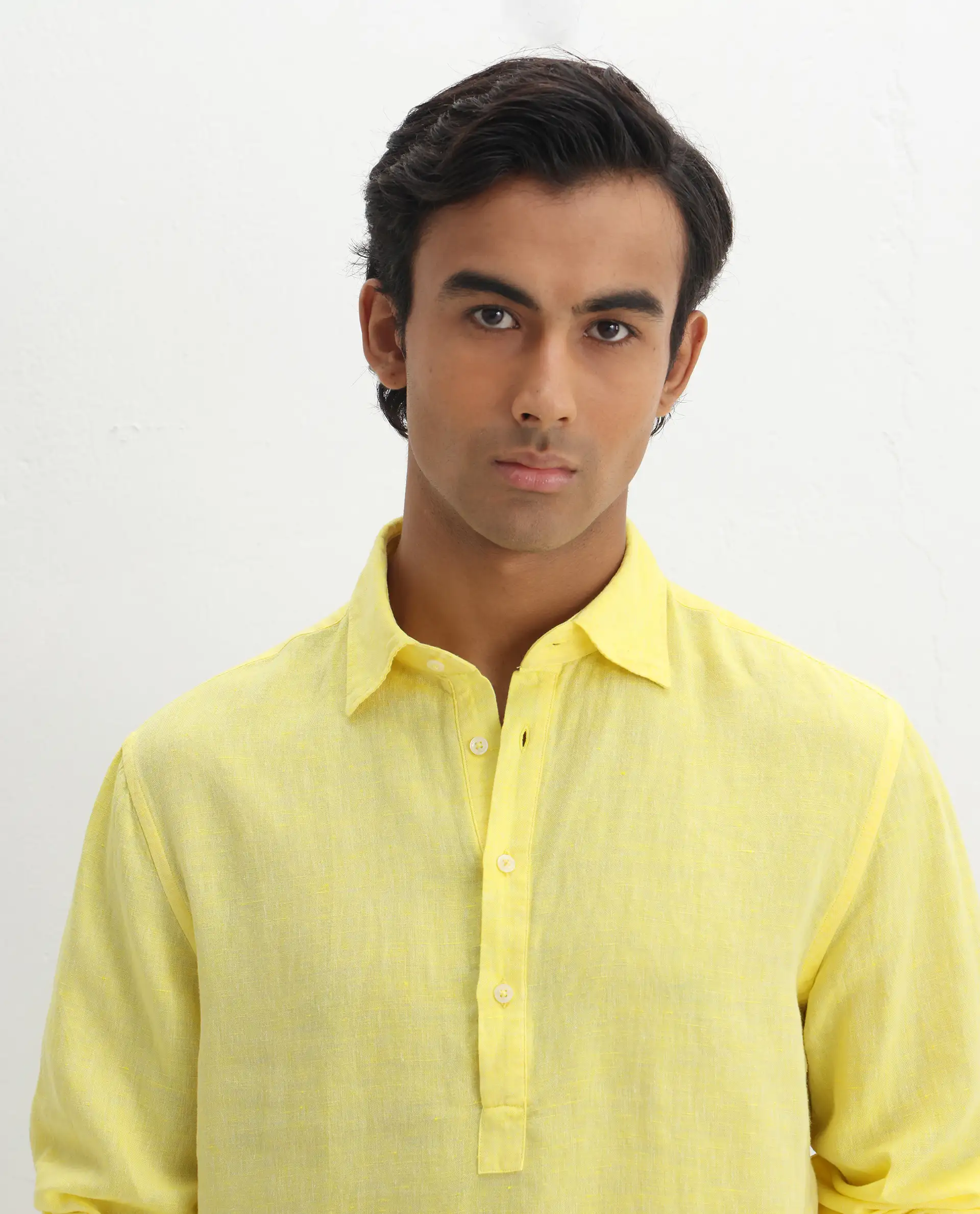 Rare Rabbit Men's Kurts Yellow Linen Plain Regular Fit Full Sleeve Collared Shirt - Image 5