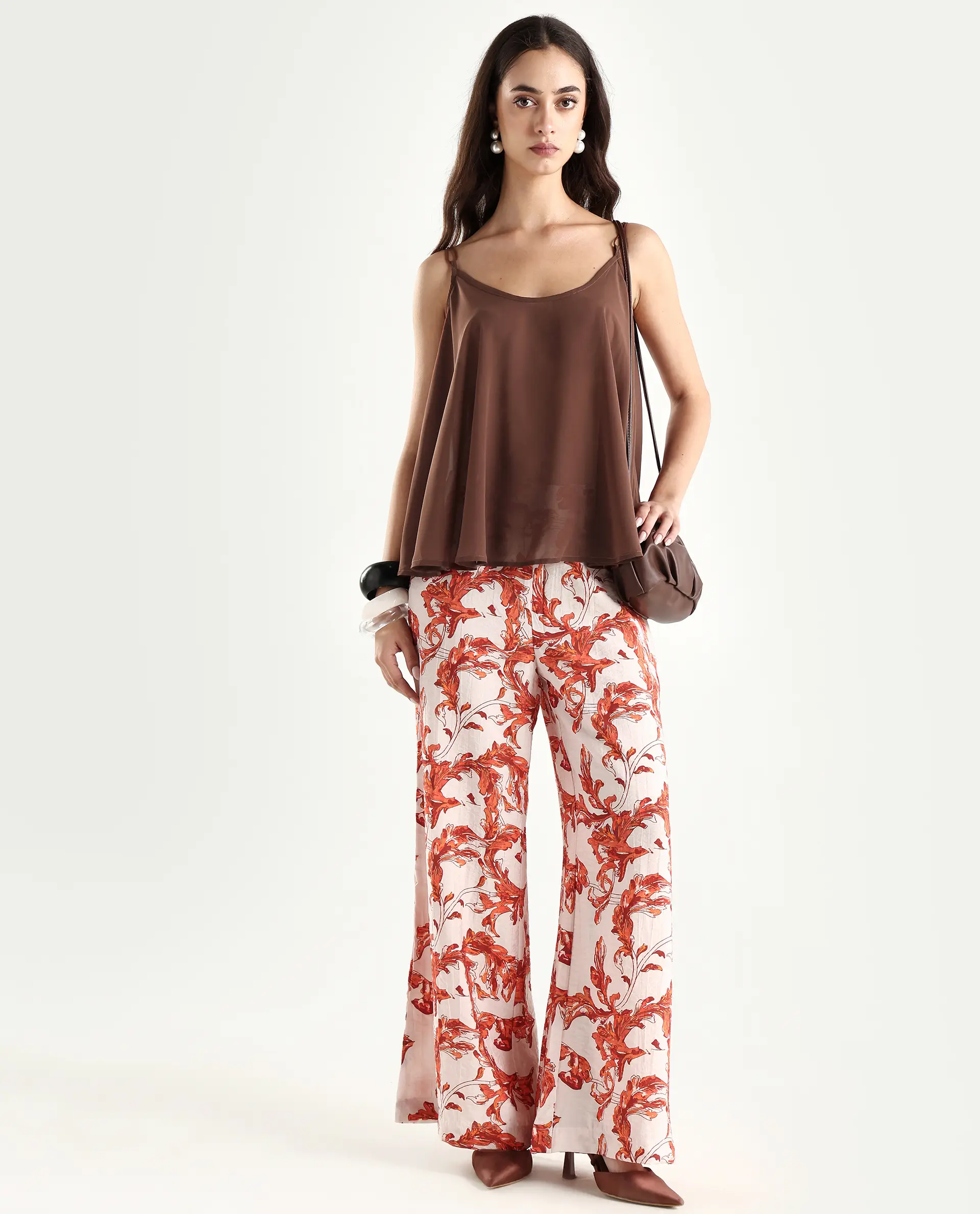 Rareism Women's Kuso Rust Polyester Shoulder Strap Plain Sleeveless Relaxed Fit Top - Image 2