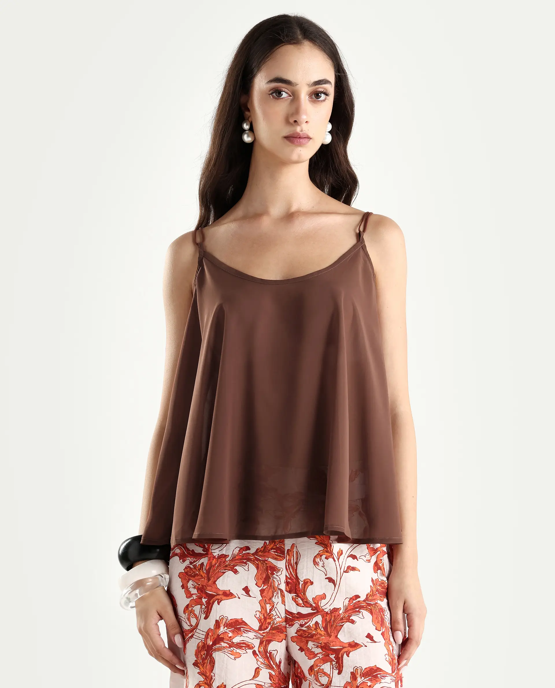 Rareism Women's Kuso Rust Polyester Shoulder Strap Plain Sleeveless Relaxed Fit Top - Image 3