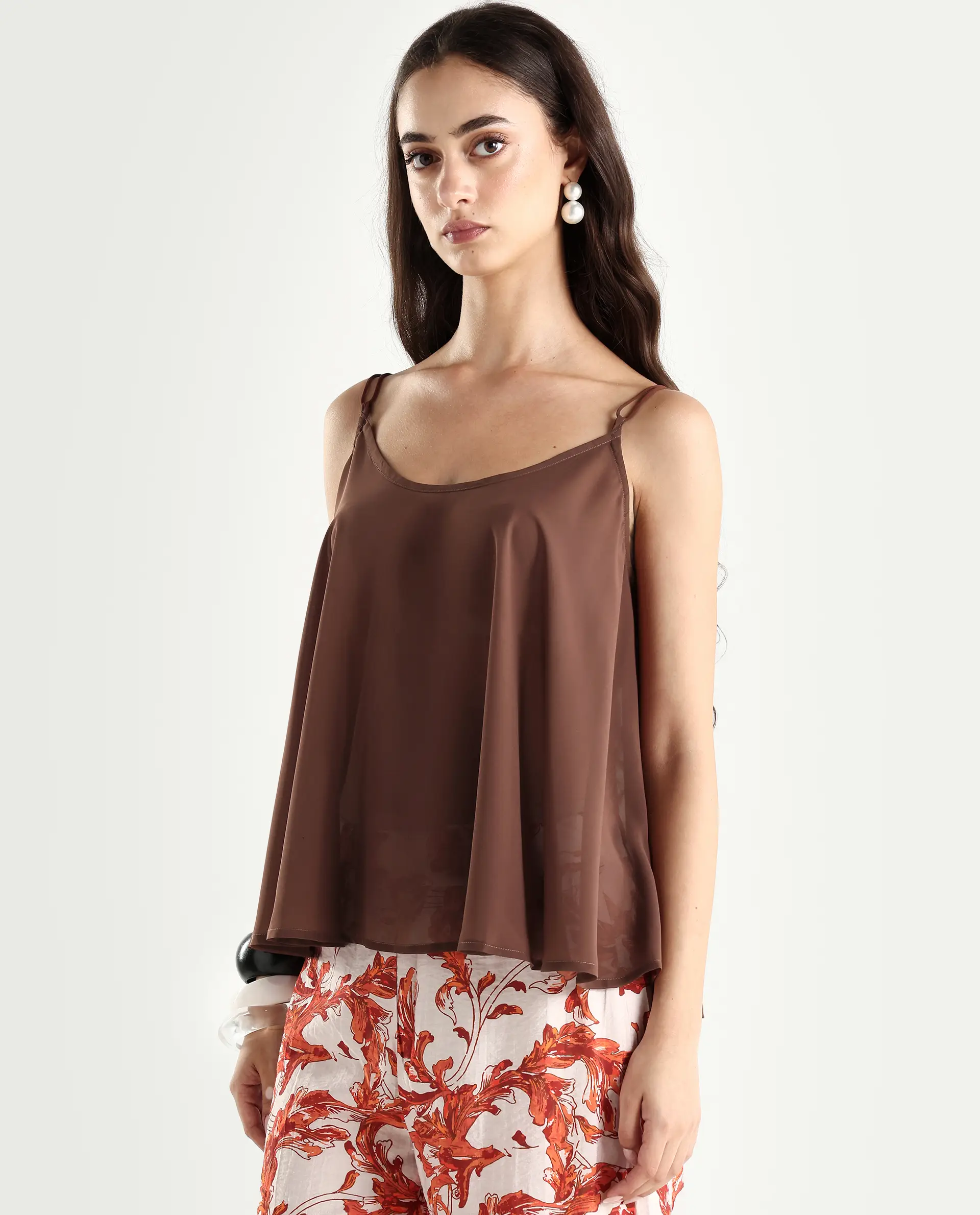 Rareism Women's Kuso Rust Polyester Shoulder Strap Plain Sleeveless Relaxed Fit Top - Image 5