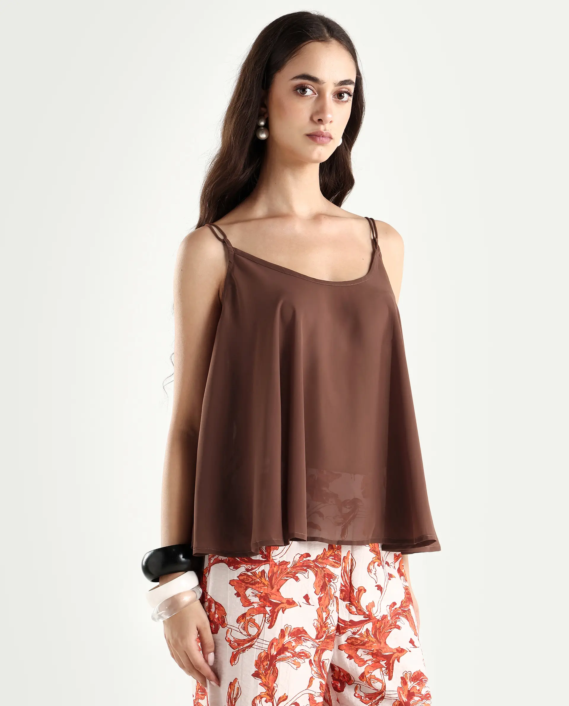 Rareism Women's Kuso Rust Polyester Shoulder Strap Plain Sleeveless Relaxed Fit Top - Image 6