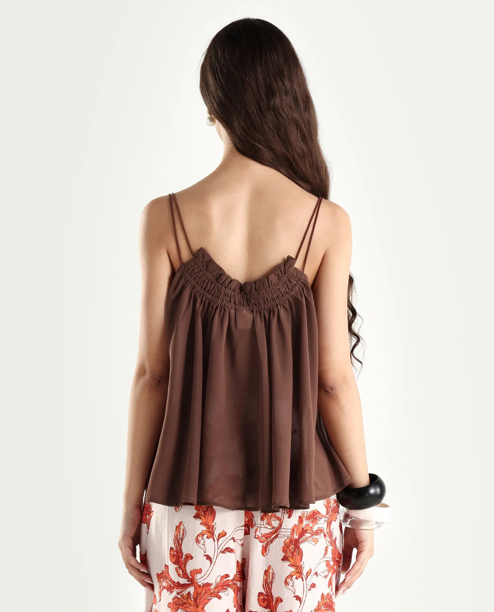 Rareism Women's Kuso Rust Polyester Shoulder Strap Plain Sleeveless Relaxed Fit Top - Image 7