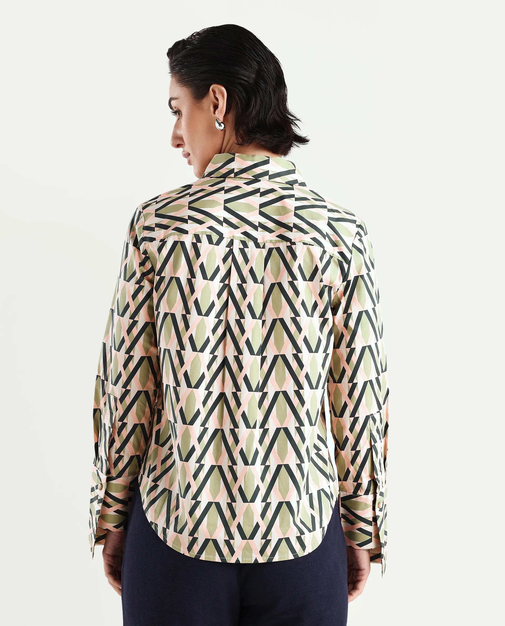 Rareism Women's Kuvin Multi Poplin Lycra Drop Collar Geometric Print Cuffed Sleeve Regular Fit Top - Image 7