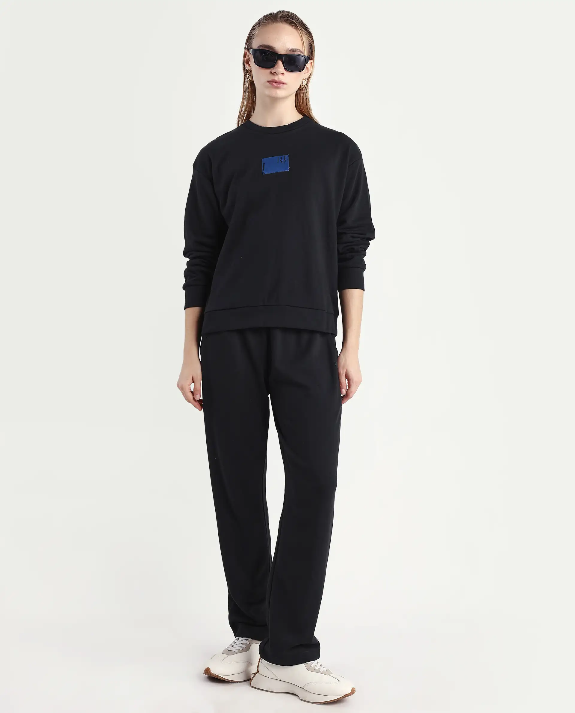 Rareism Women's Kuyum Black Cotton Blend Crew Neck Typography Print Regular Fit Sweatshirt - Image 2