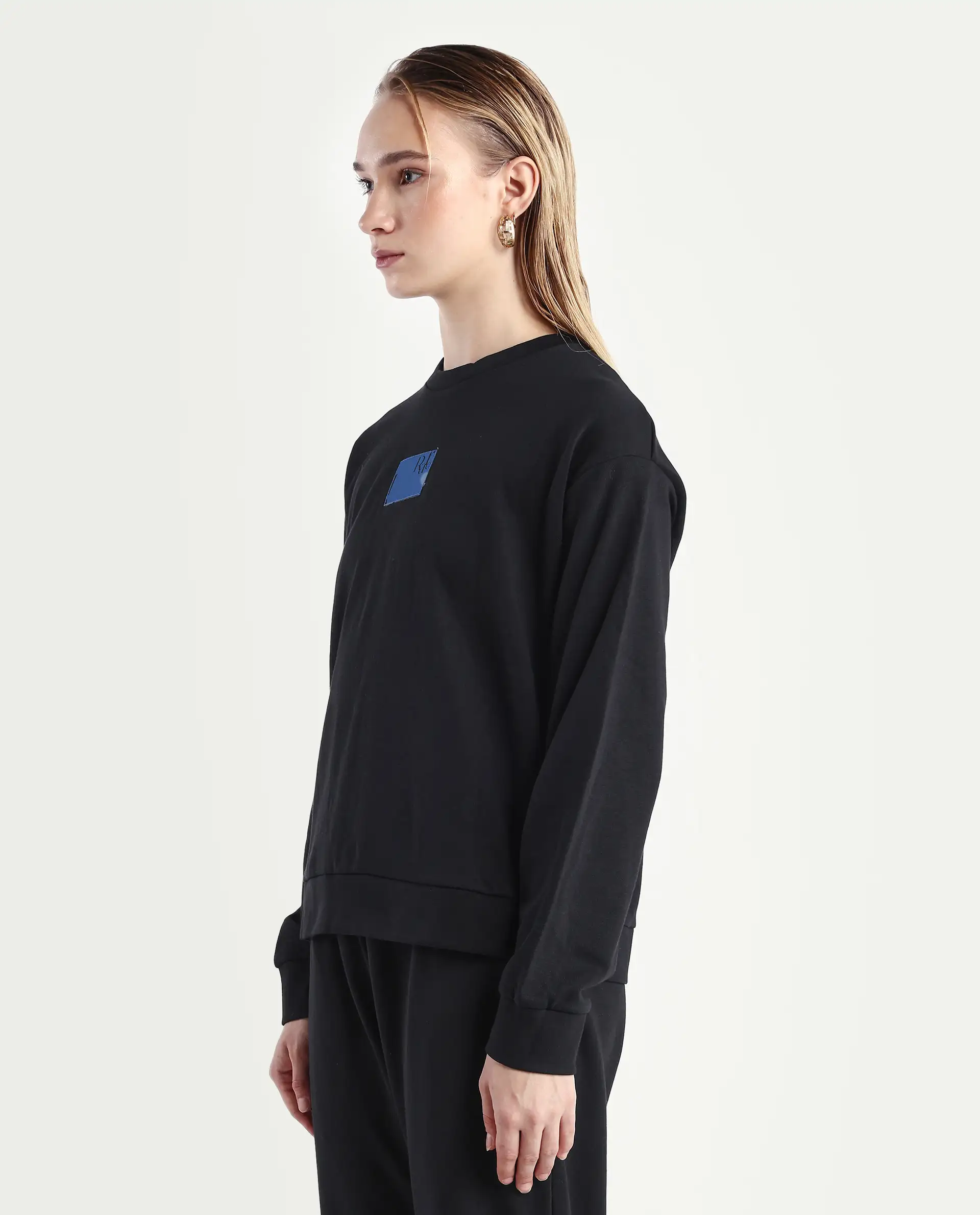 Rareism Women's Kuyum Black Cotton Blend Crew Neck Typography Print Regular Fit Sweatshirt - Image 5