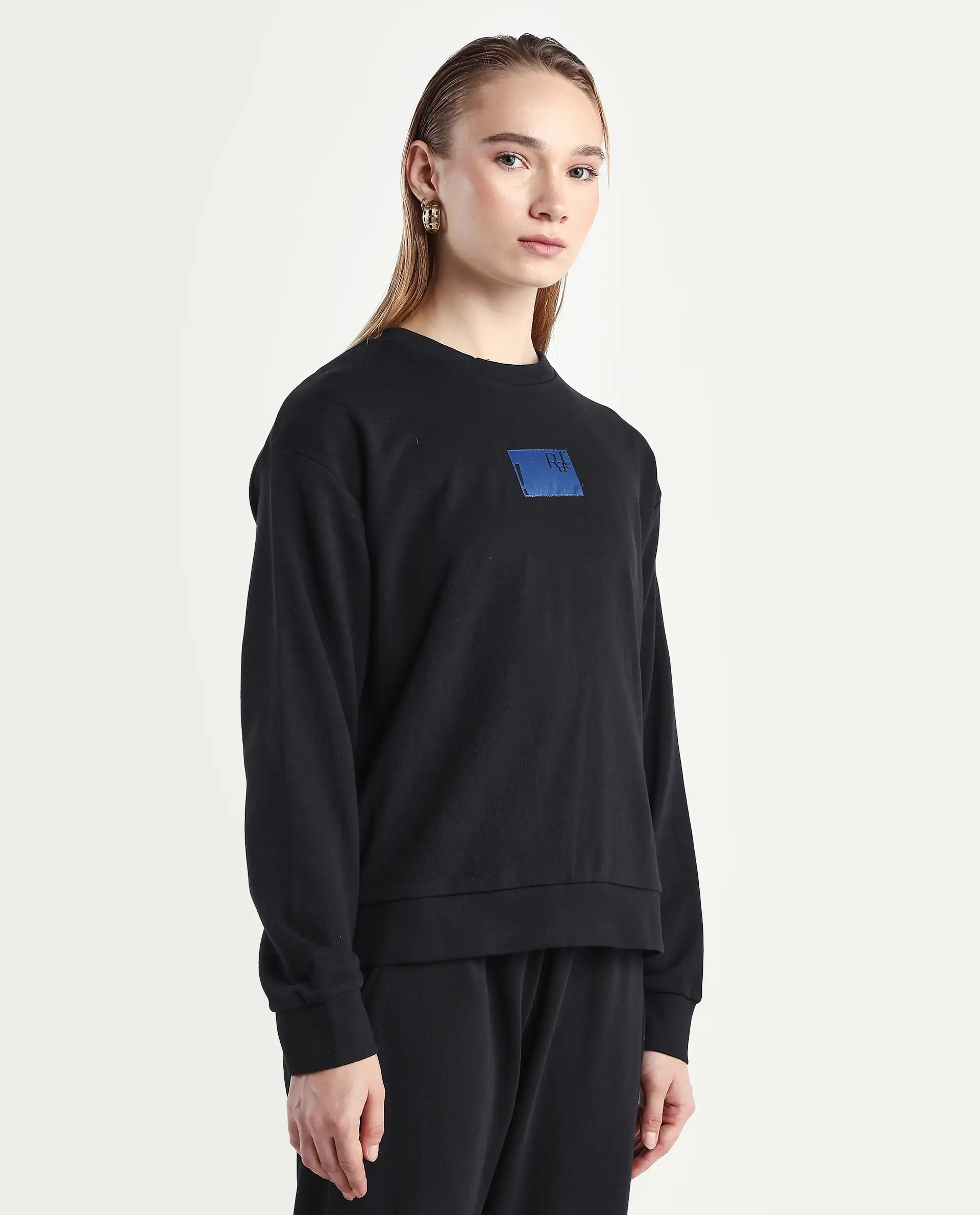 Rareism Women's Kuyum Black Cotton Blend Crew Neck Typography Print Regular Fit Sweatshirt - Image 6