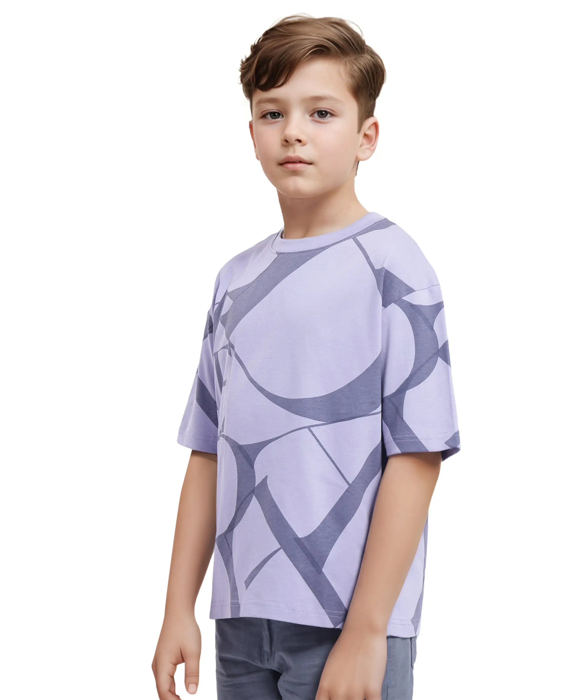 Rare Ones Kids Kyle Pastel Purple Cotton Half Sleeves Crew Neck Graphic Print T-Shirt - Image 8