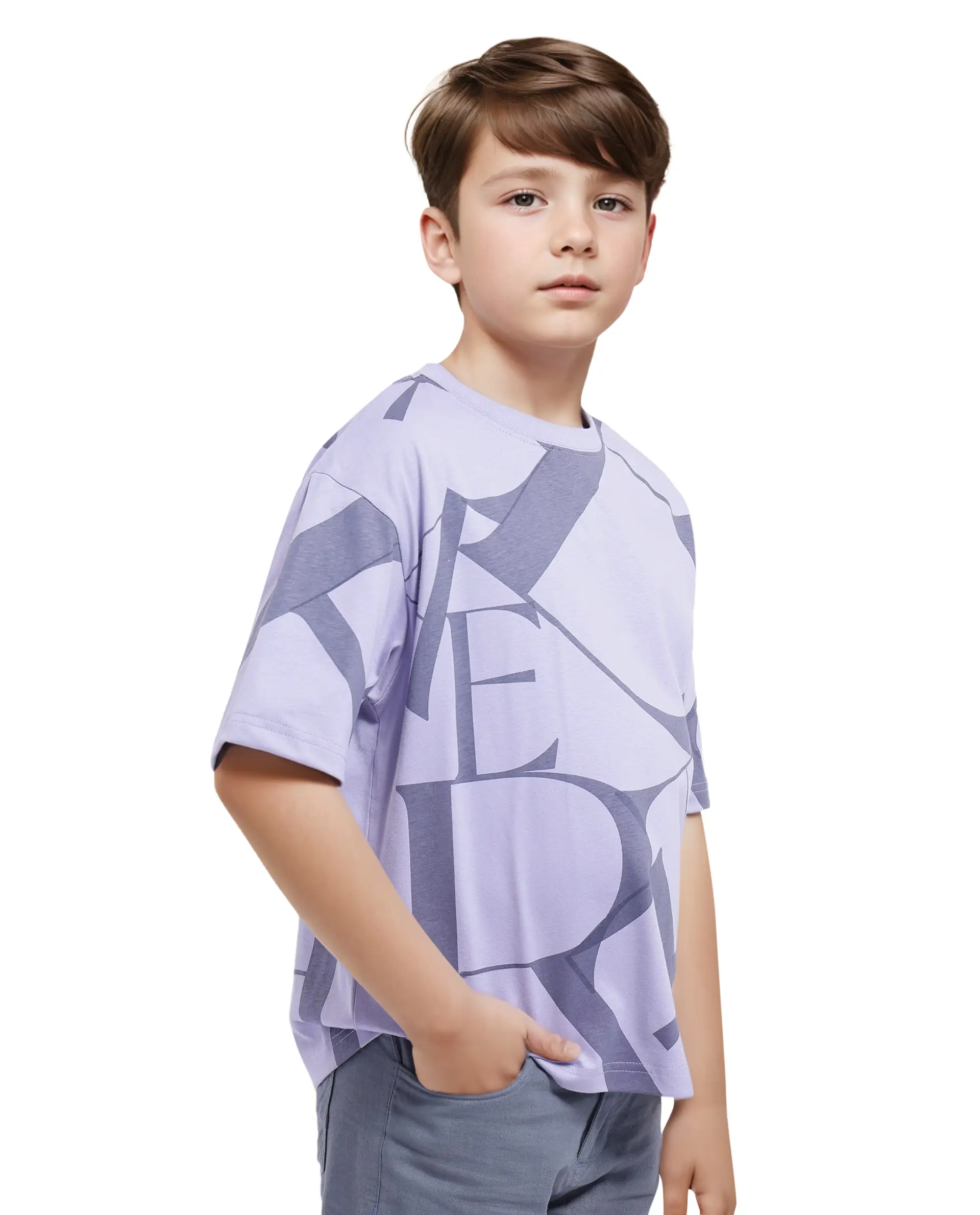 Rare Ones Kids Kyle Pastel Purple Cotton Half Sleeves Crew Neck Graphic Print T-Shirt - Image 9