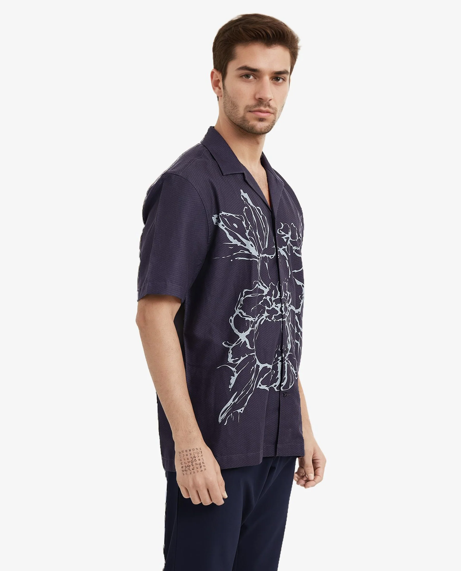 Rare Rabbit Men's Kyle Navy Cotton Floral Print Boxy Fit Half Sleeve Collared Shirt - Image 3