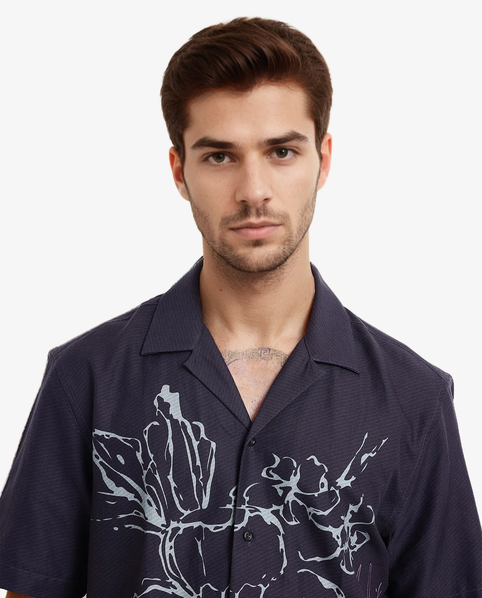 Rare Rabbit Men's Kyle Navy Cotton Floral Print Boxy Fit Half Sleeve Collared Shirt - Image 4