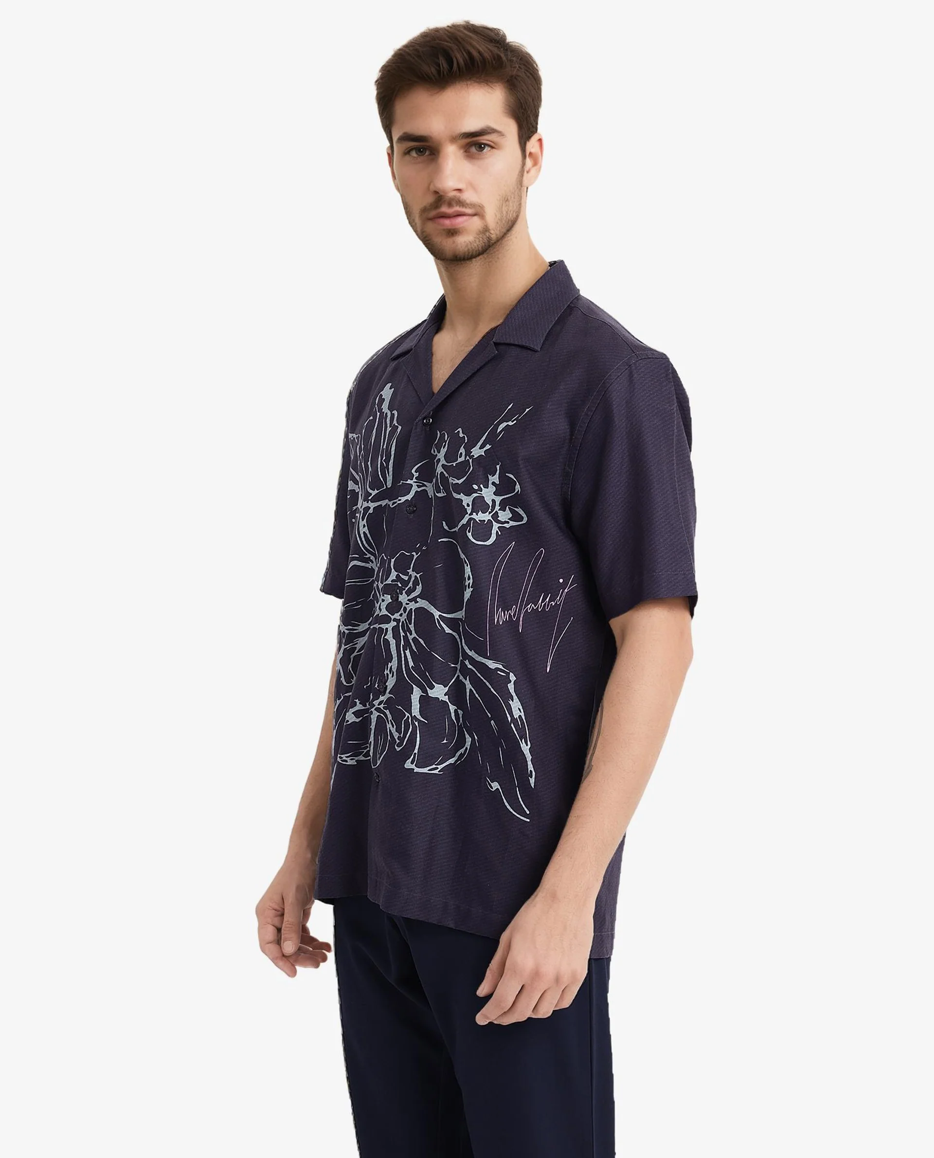 Rare Rabbit Men's Kyle Navy Cotton Floral Print Boxy Fit Half Sleeve Collared Shirt - Image 5