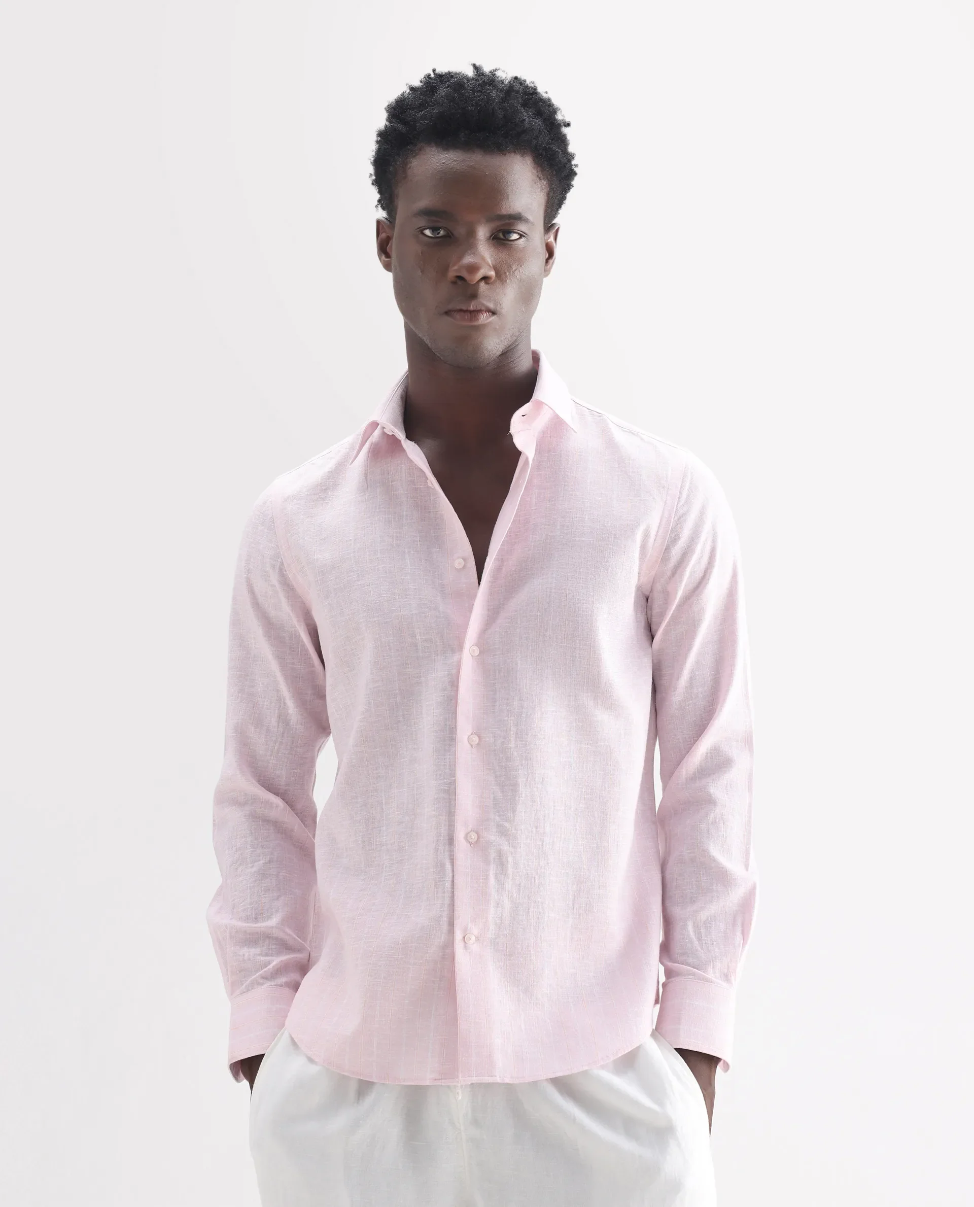 Rare Rabbit Men's Kylo Pink 100% Linen Striped Print Regular Fit Full Sleeve Collared Shirt - Image 4