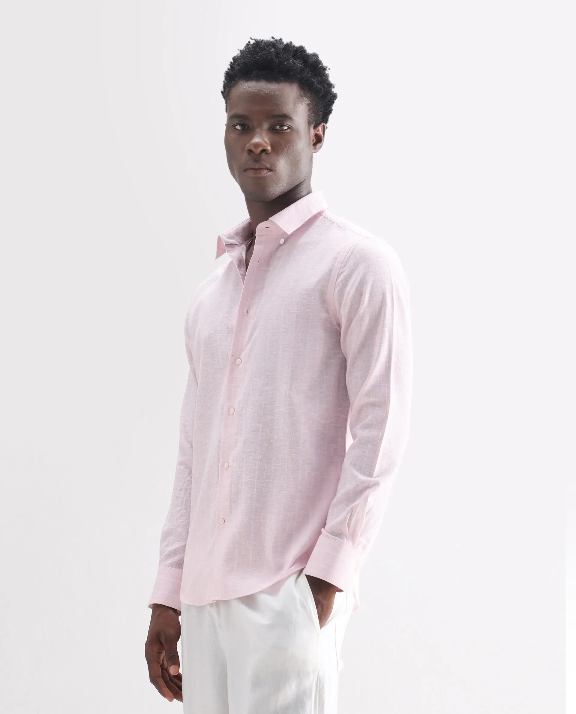 Rare Rabbit Men's Kylo Pink 100% Linen Striped Print Regular Fit Full Sleeve Collared Shirt - Image 5