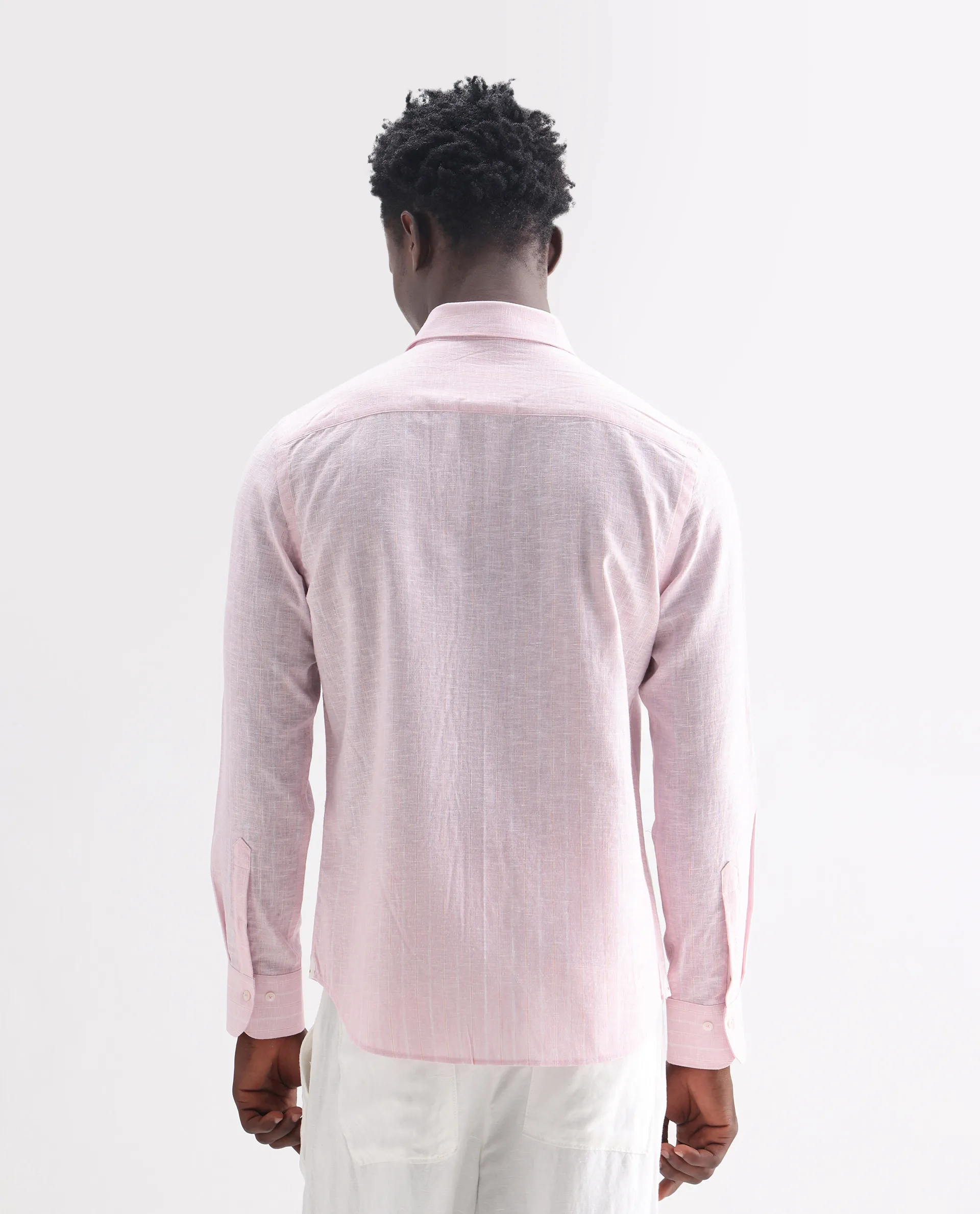 Rare Rabbit Men's Kylo Pink 100% Linen Striped Print Regular Fit Full Sleeve Collared Shirt - Image 8