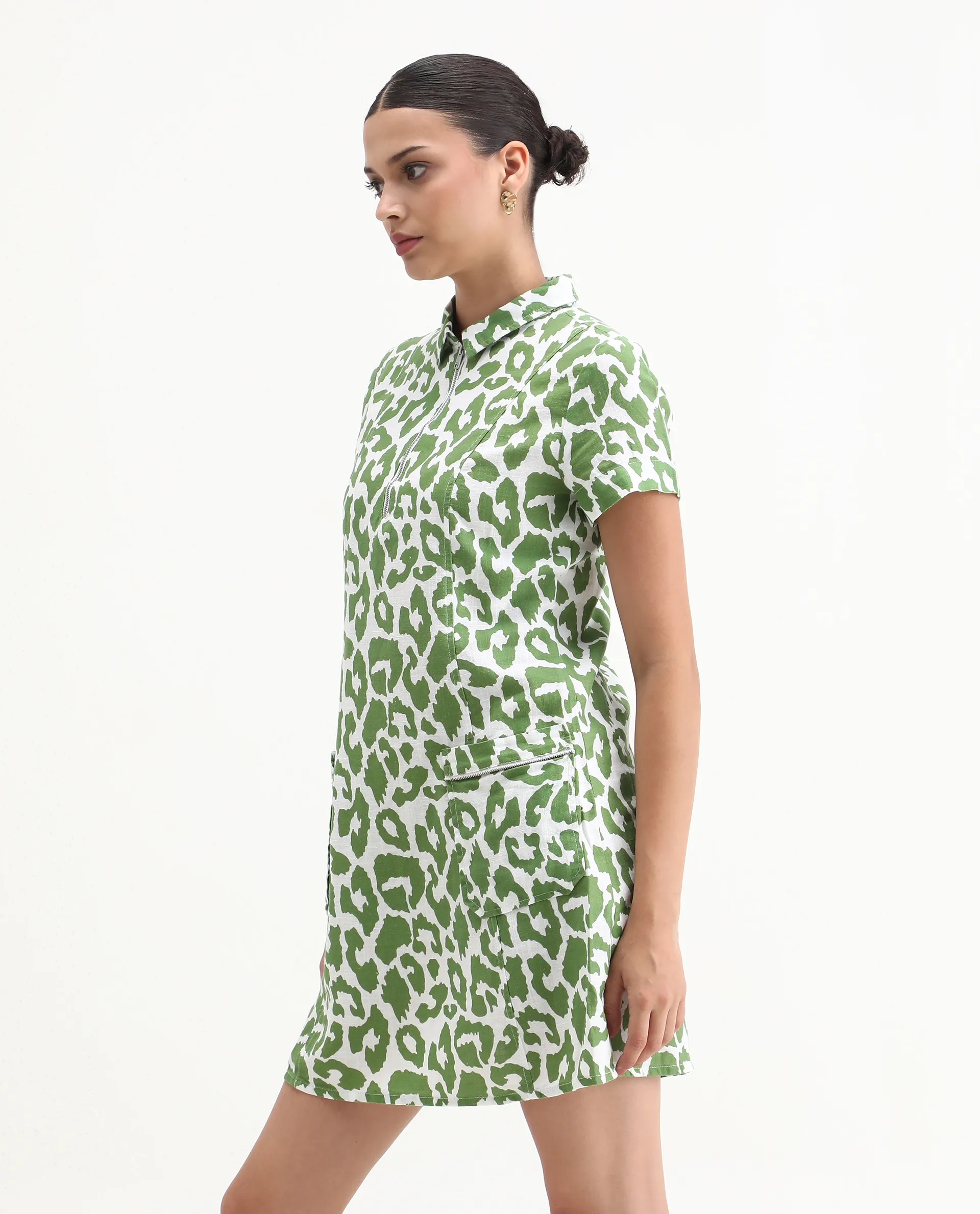 Rareism Women's Kyoti White Linen Spread Collar Abstract Print Regular Fit Dress - Image 6