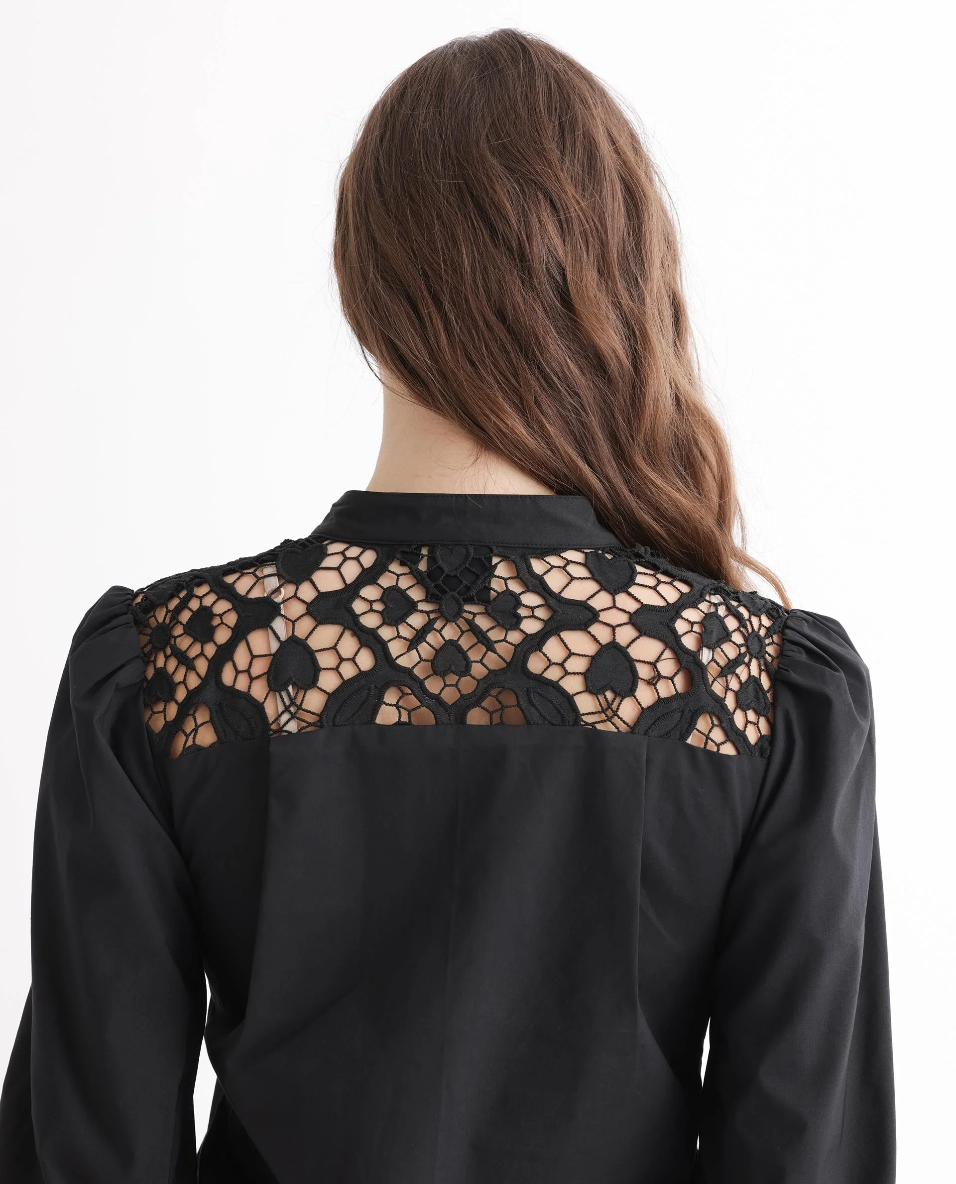 Rareism Women's Laam Black Cotton Blend Mandarin Collar Plain Balloon Sleeve Regular Fit Top - Image 2