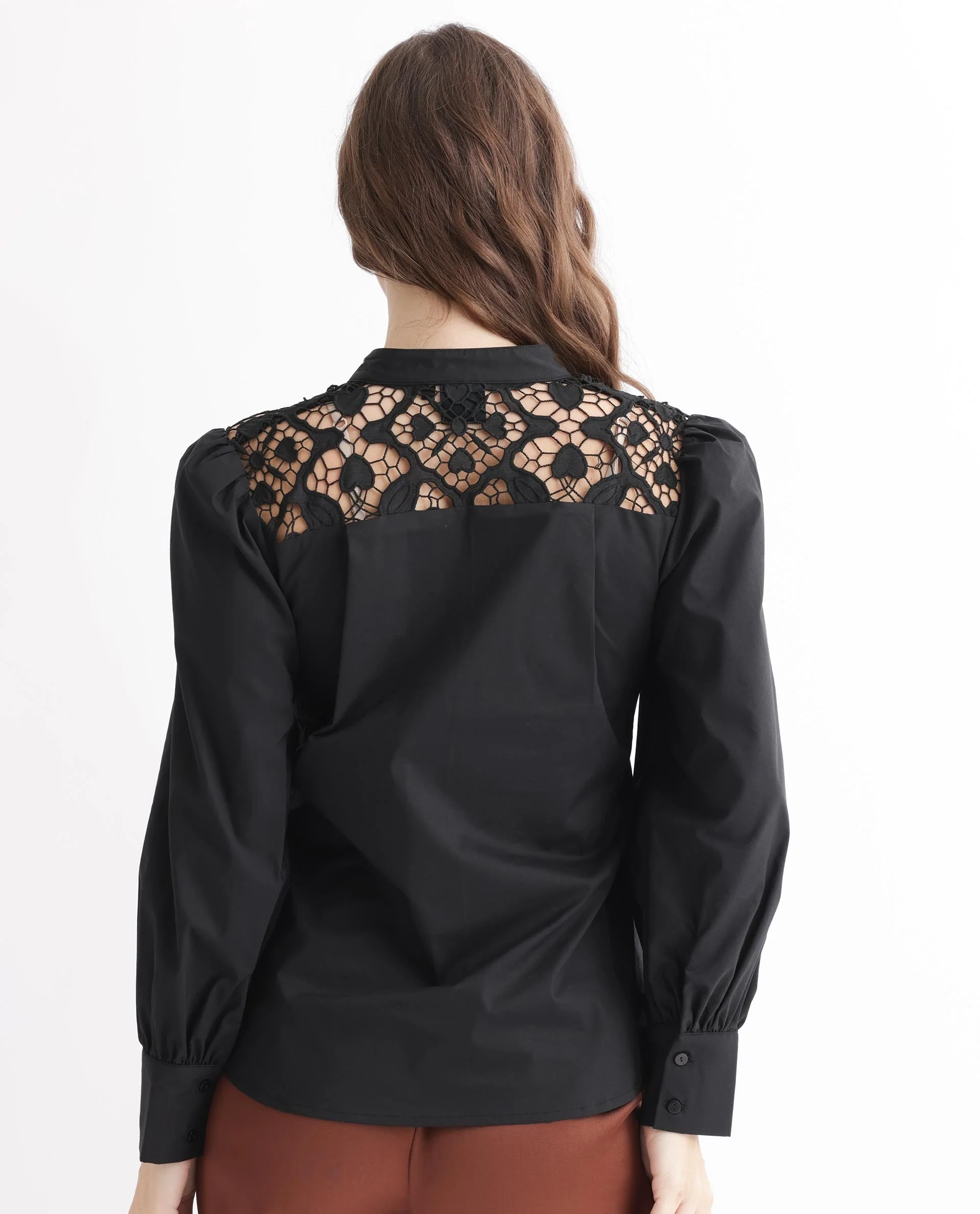 Rareism Women's Laam Black Cotton Blend Mandarin Collar Plain Balloon Sleeve Regular Fit Top - Image 7