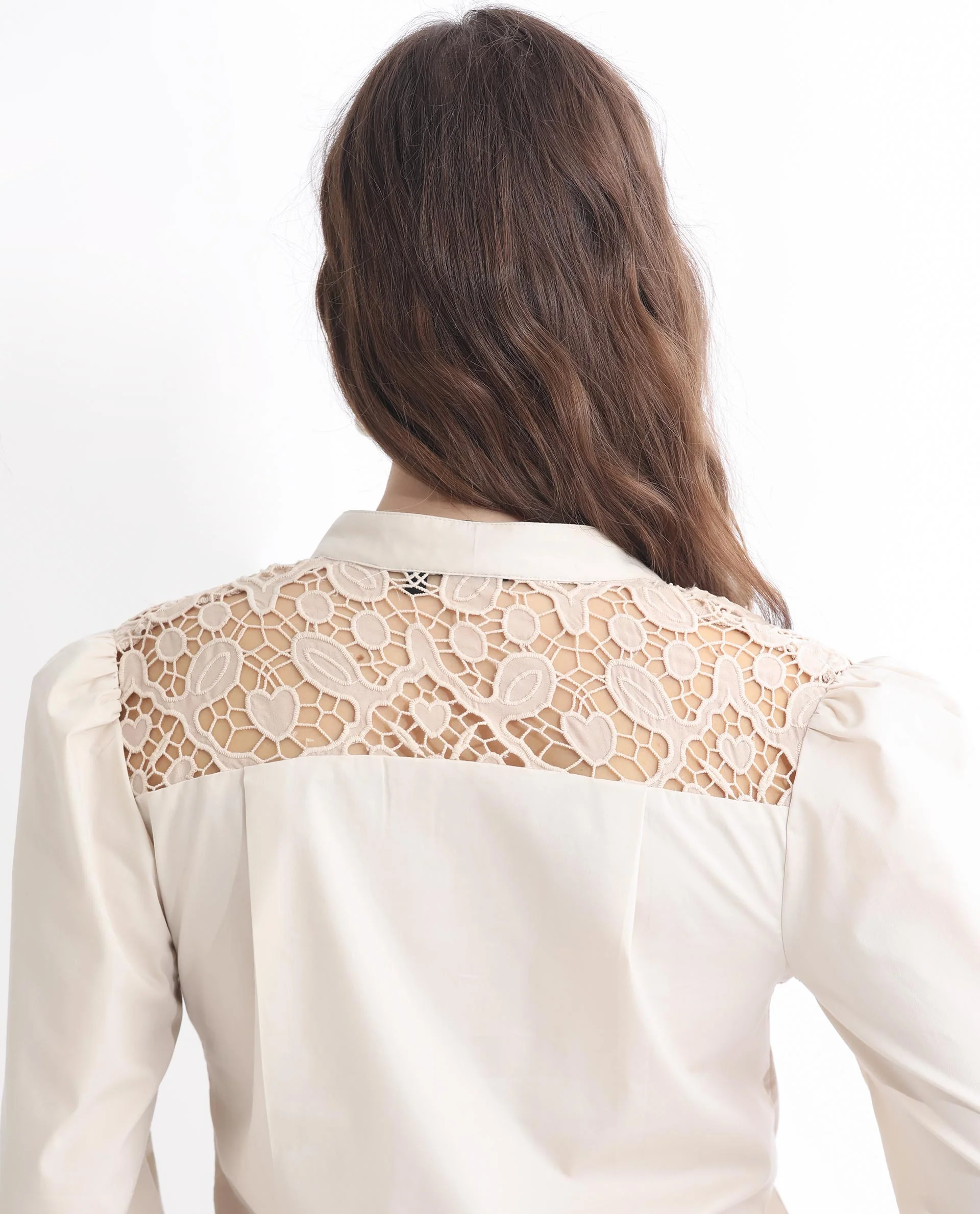 Rareism Women's Laam Light Beige Cotton Blend Mandarin Collar Plain Balloon Sleeve Regular Fit Top - Image 20