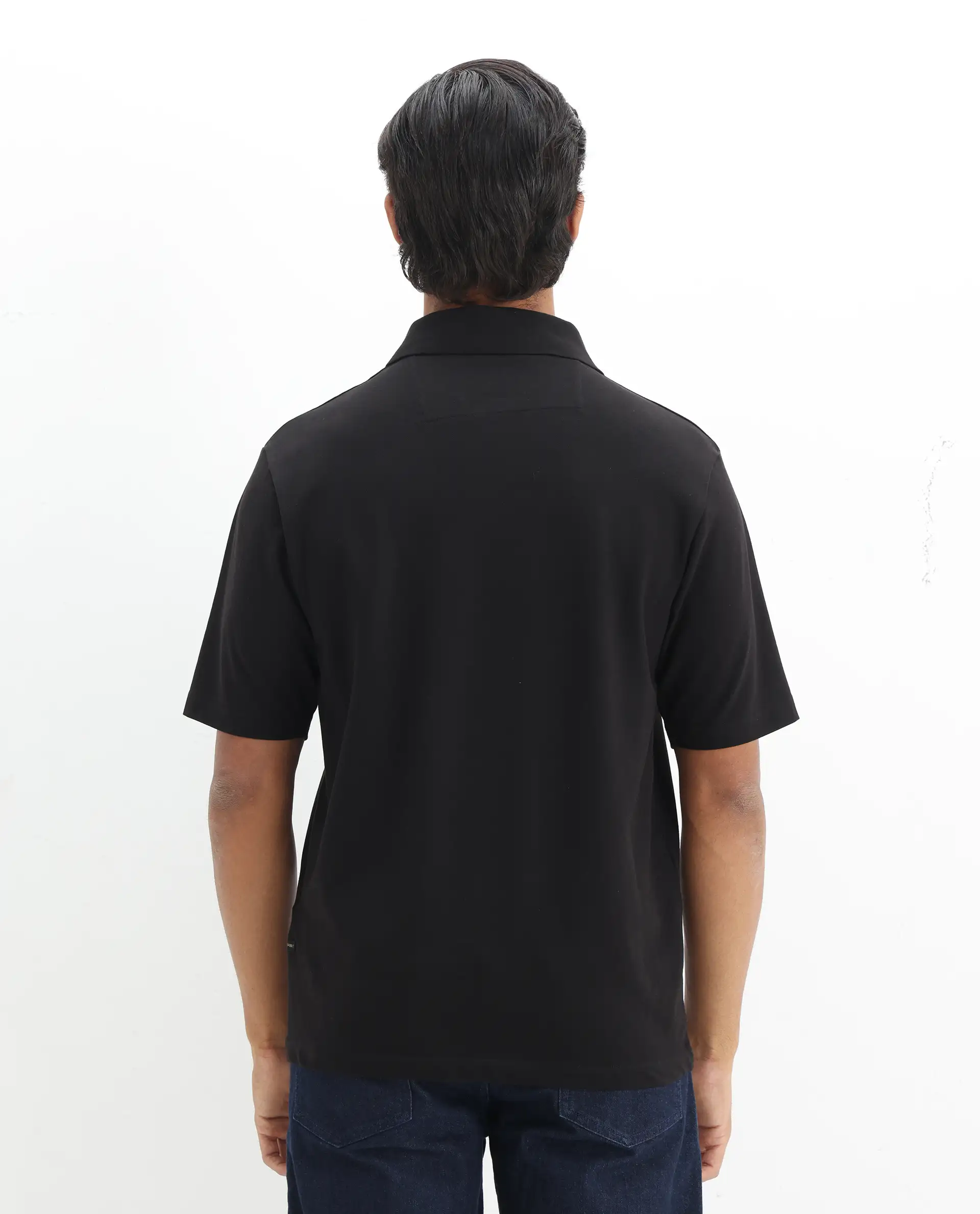 Rare Rabbit Men's Labe Black Cotton Blend Plain Oversized Fit Half Sleeve Polo - Image 8