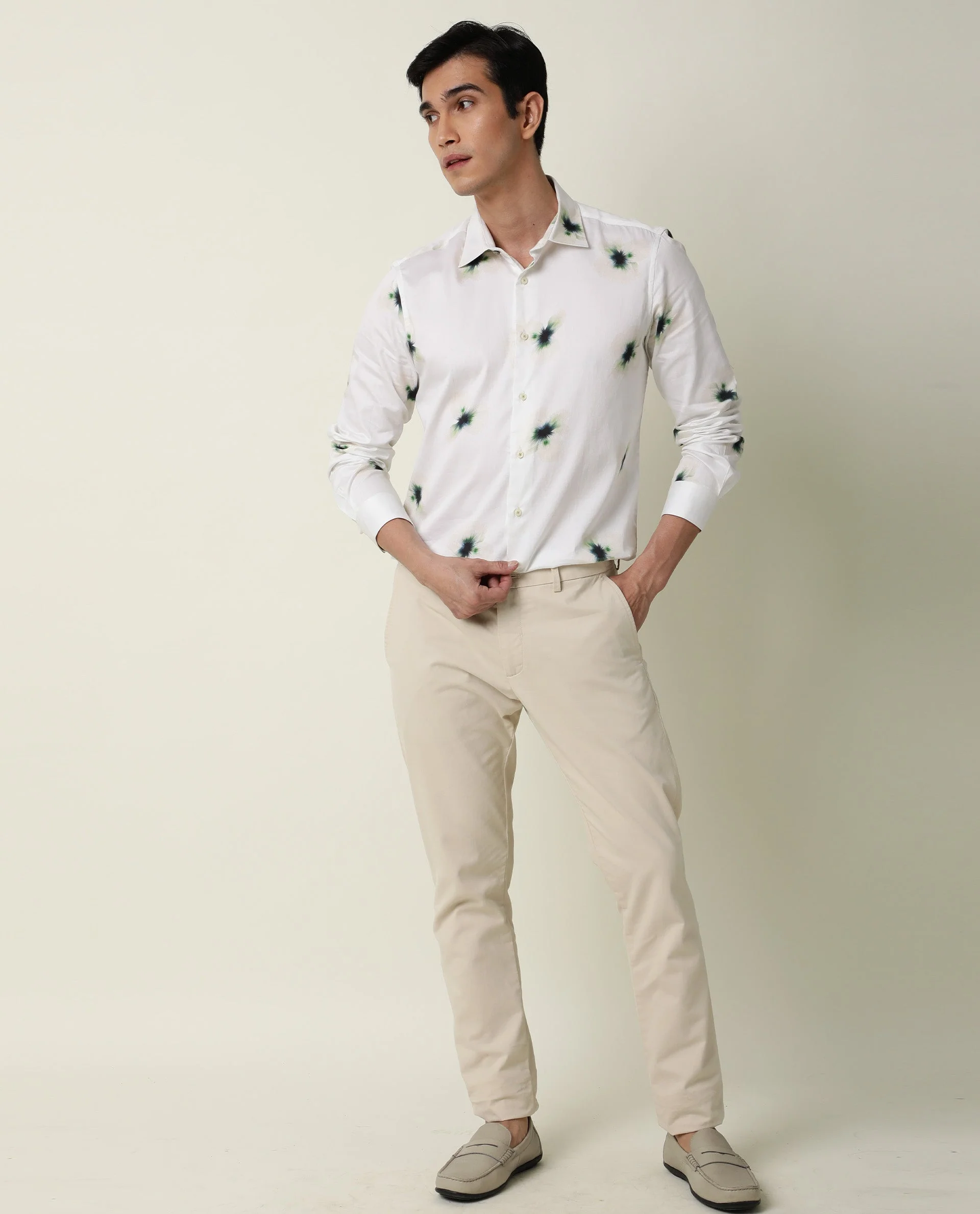 Rare Rabbit Men's Laccoss Off White Cotton Floral Print Regular Fit Full Sleeve Collared Shirt - Image 2