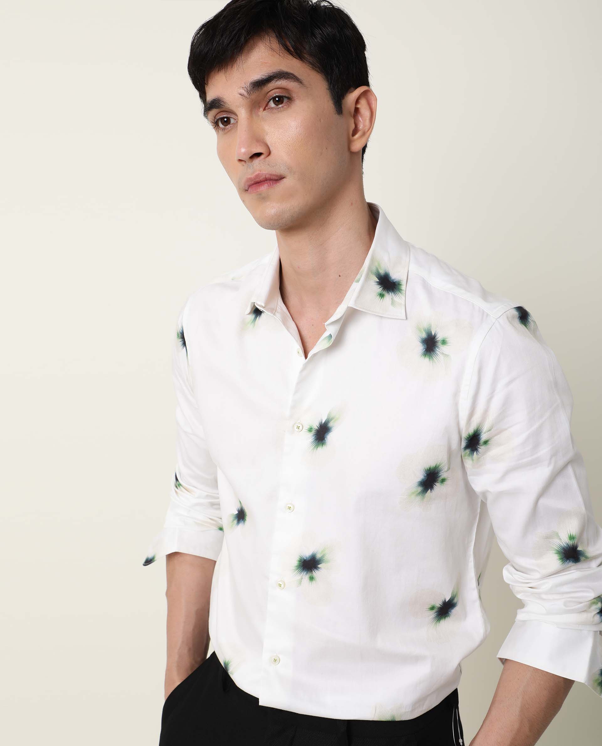 Rare Rabbit Men's Laccoss Off White Cotton Floral Print Regular Fit Full Sleeve Collared Shirt - Image 3
