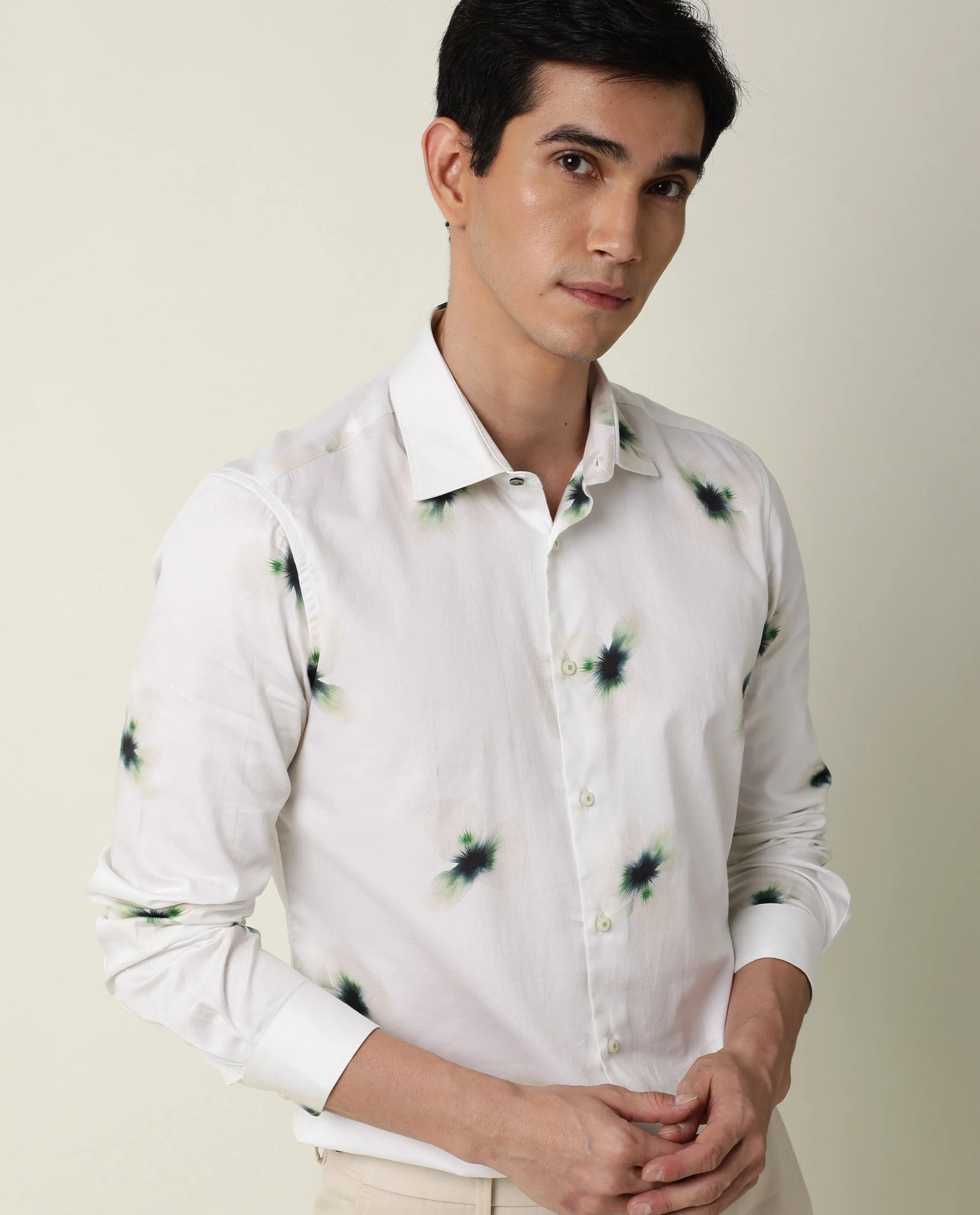 Rare Rabbit Men's Laccoss Off White Cotton Floral Print Regular Fit Full Sleeve Collared Shirt - Image 4