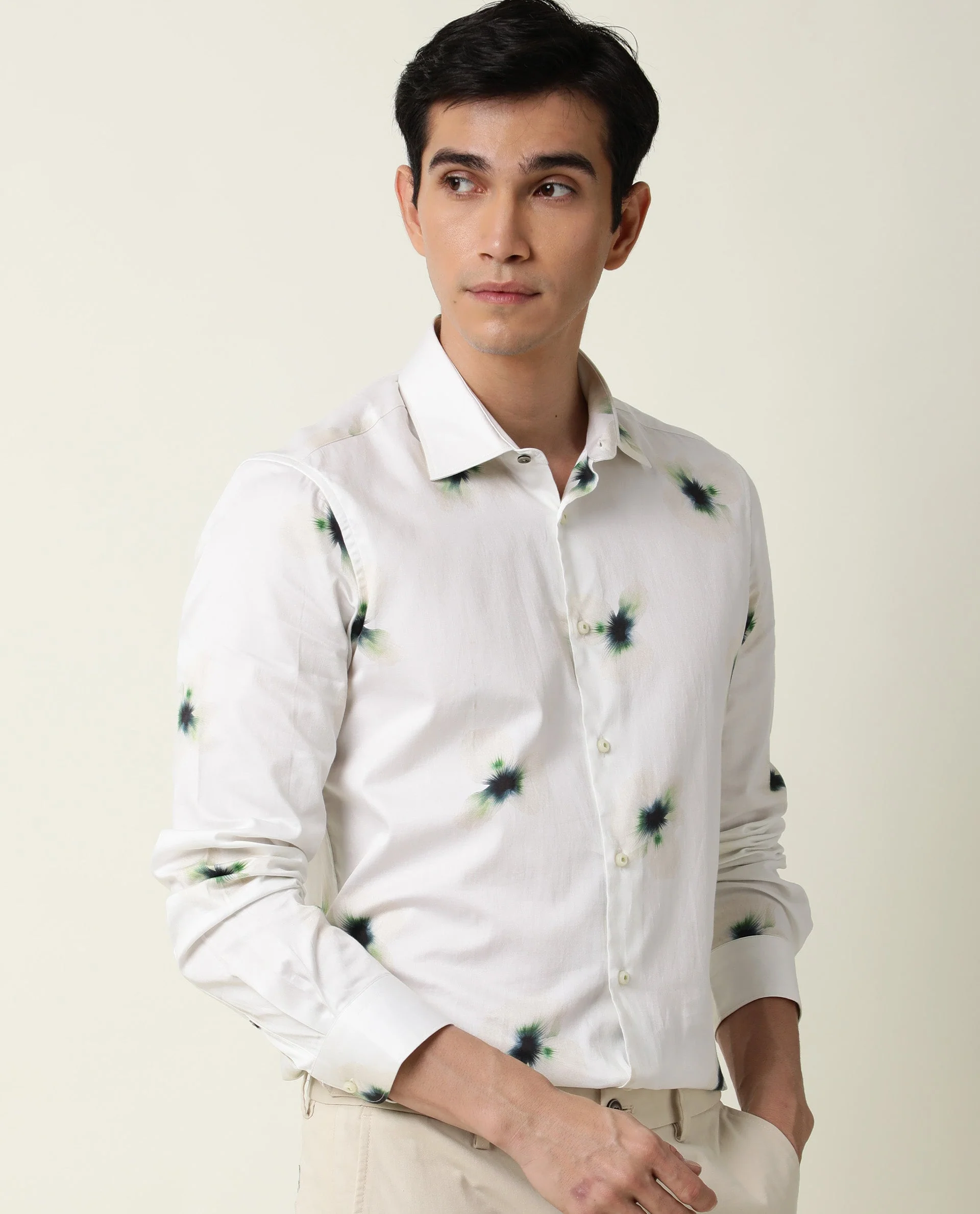 Rare Rabbit Men's Laccoss Off White Cotton Floral Print Regular Fit Full Sleeve Collared Shirt - Image 7