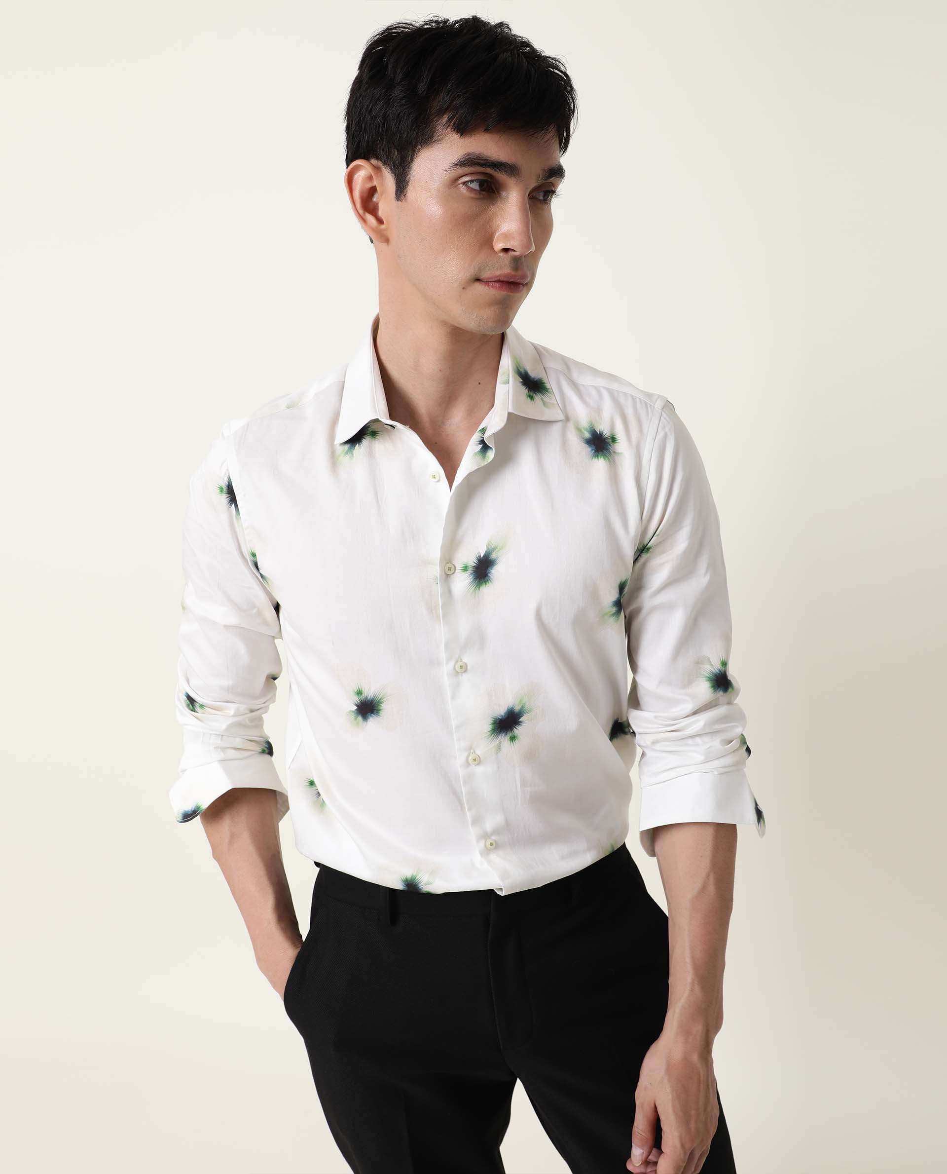Rare Rabbit Men's Laccoss Off White Cotton Floral Print Regular Fit Full Sleeve Collared Shirt - Image 8