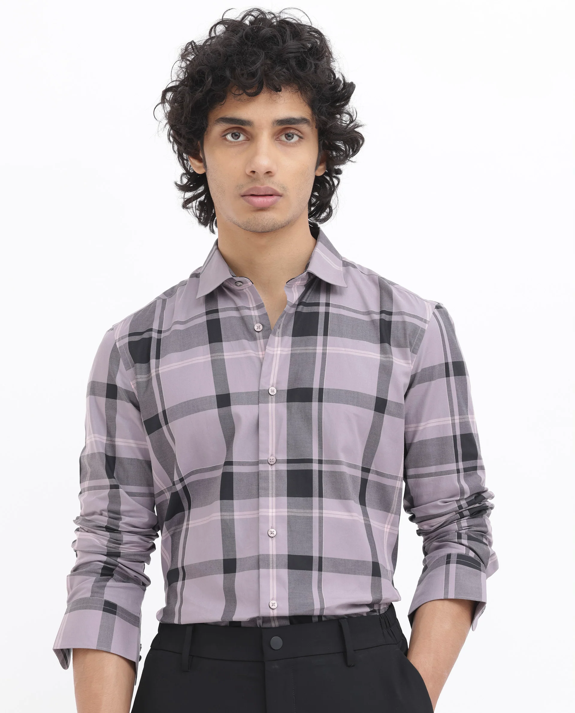 Rare Rabbit Men's Lacon Dusky Pink Cotton Checked Print Regular Fit Full Sleeve Collared Shirt - Image 2